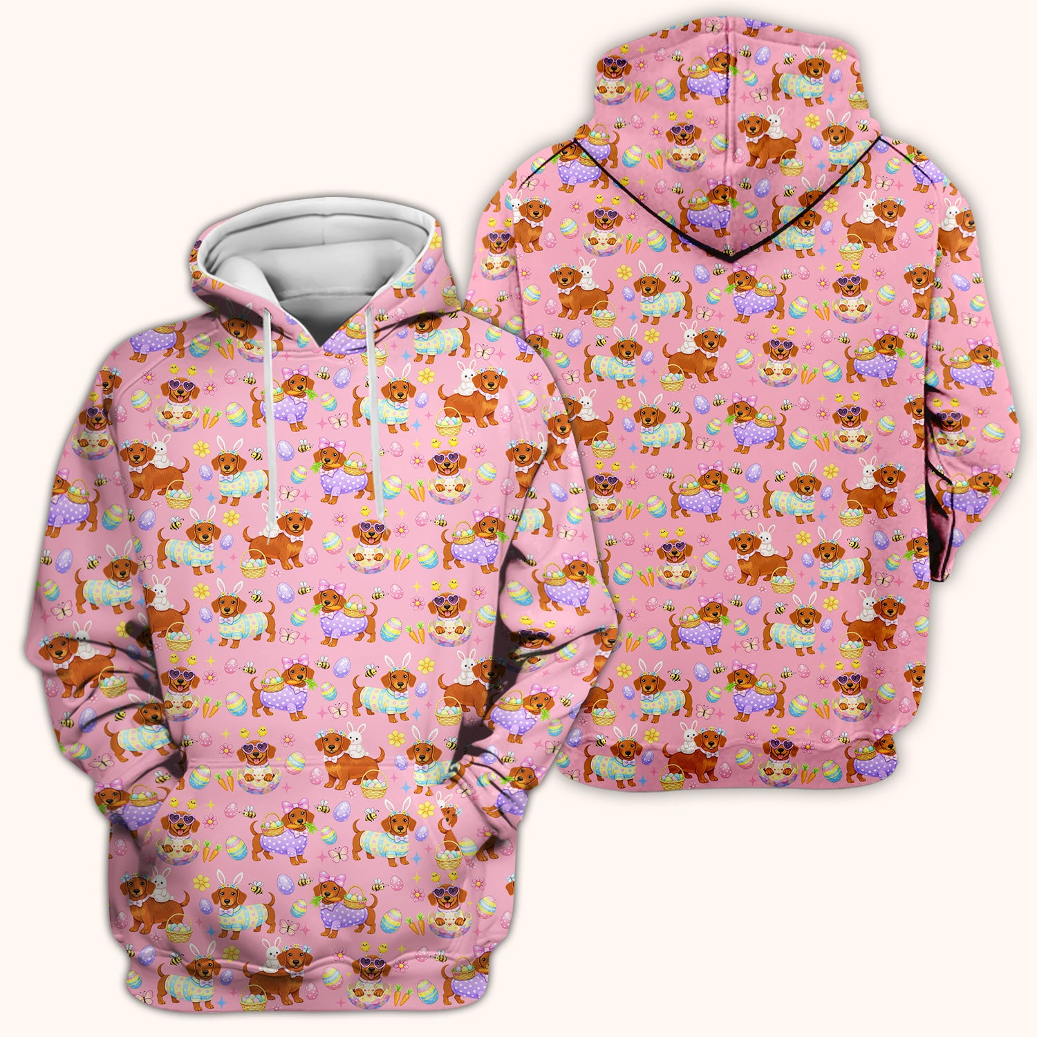 Cute Easter Dachshund Dog Pattern Scrub Top, Breathable Healthcare Uniform Top