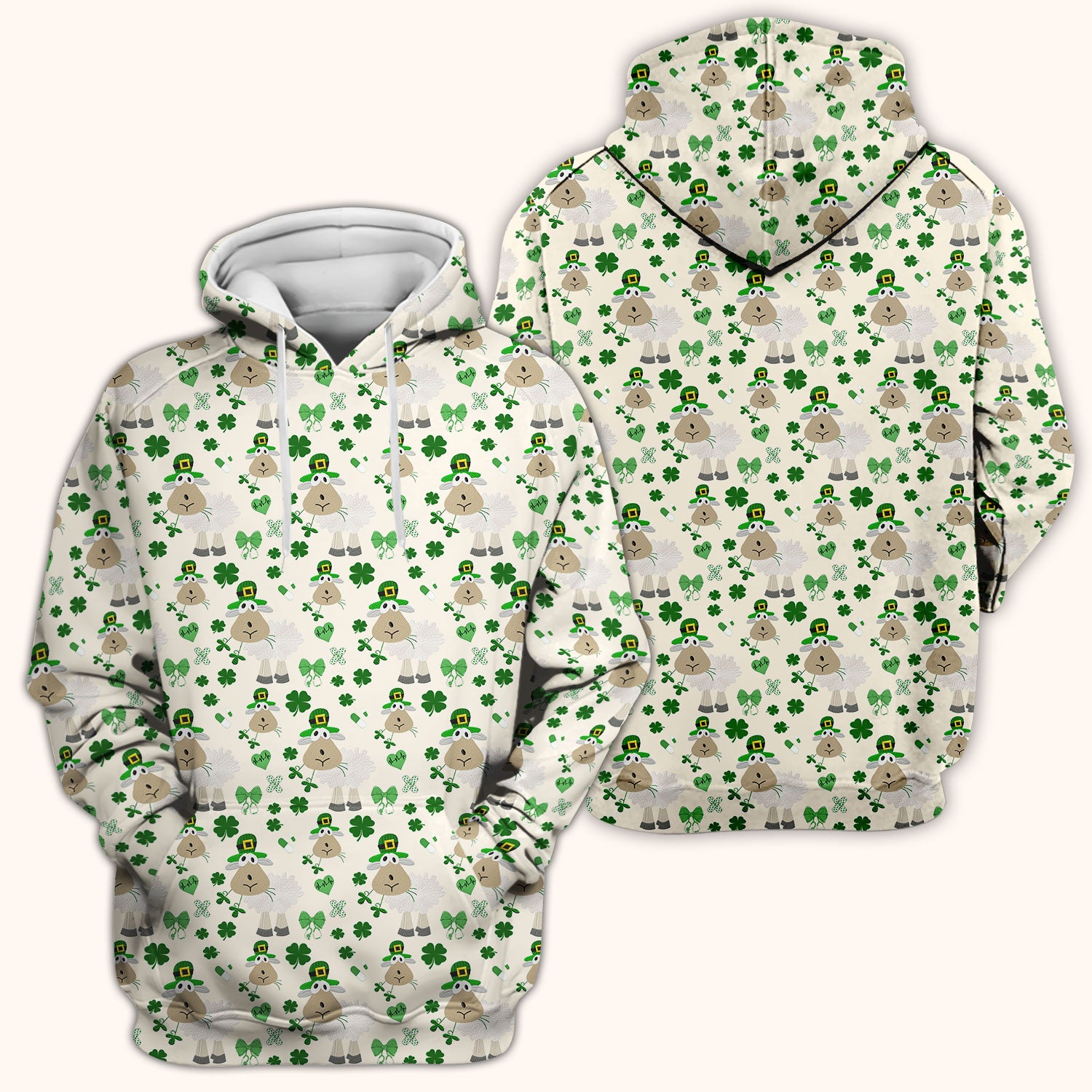 Nurse St. Patrick Scrubs Top, Cute Sheep Shamrock Pattern Nurse Shirt, Breathable Fabrics Nursing Uniform