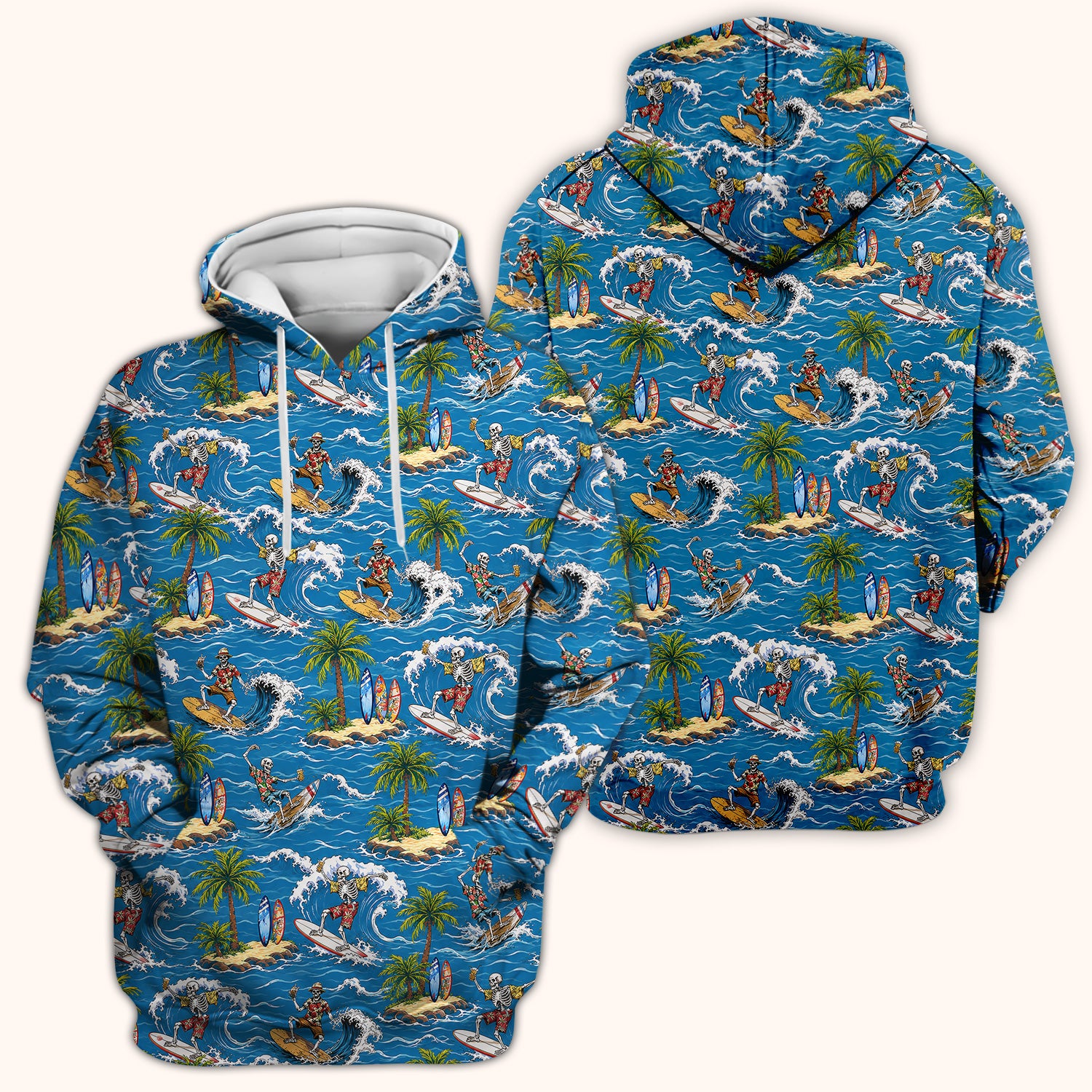 Spooky Tropical Skeleton Surfer Pattern Scrub Top, Comfortable Scrubs for Nurses