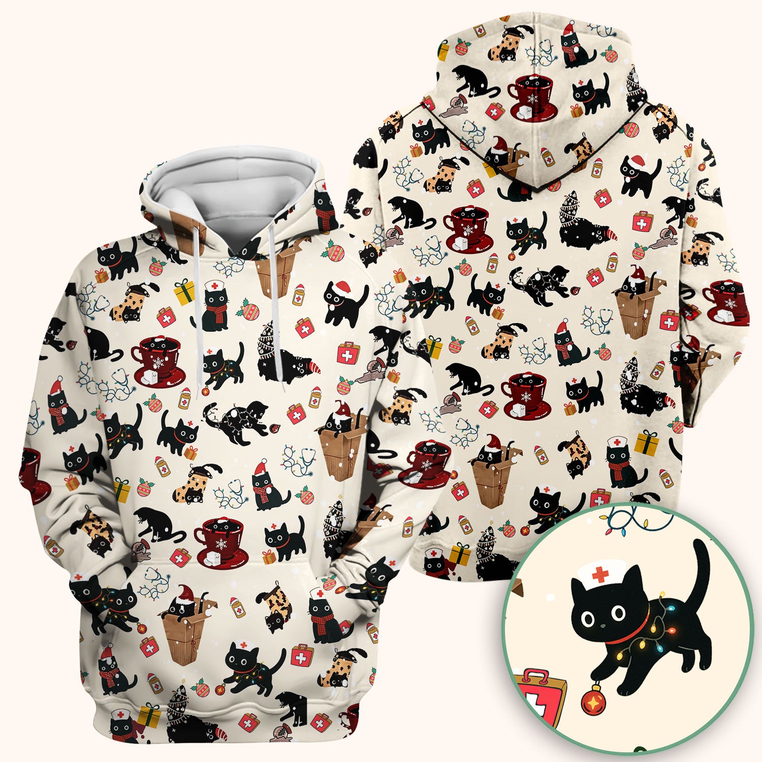 Christmas Cat Scrub Top for Nurse - Funny Black Cats Shirt - Cute Holiday Medical Uniform for Women
