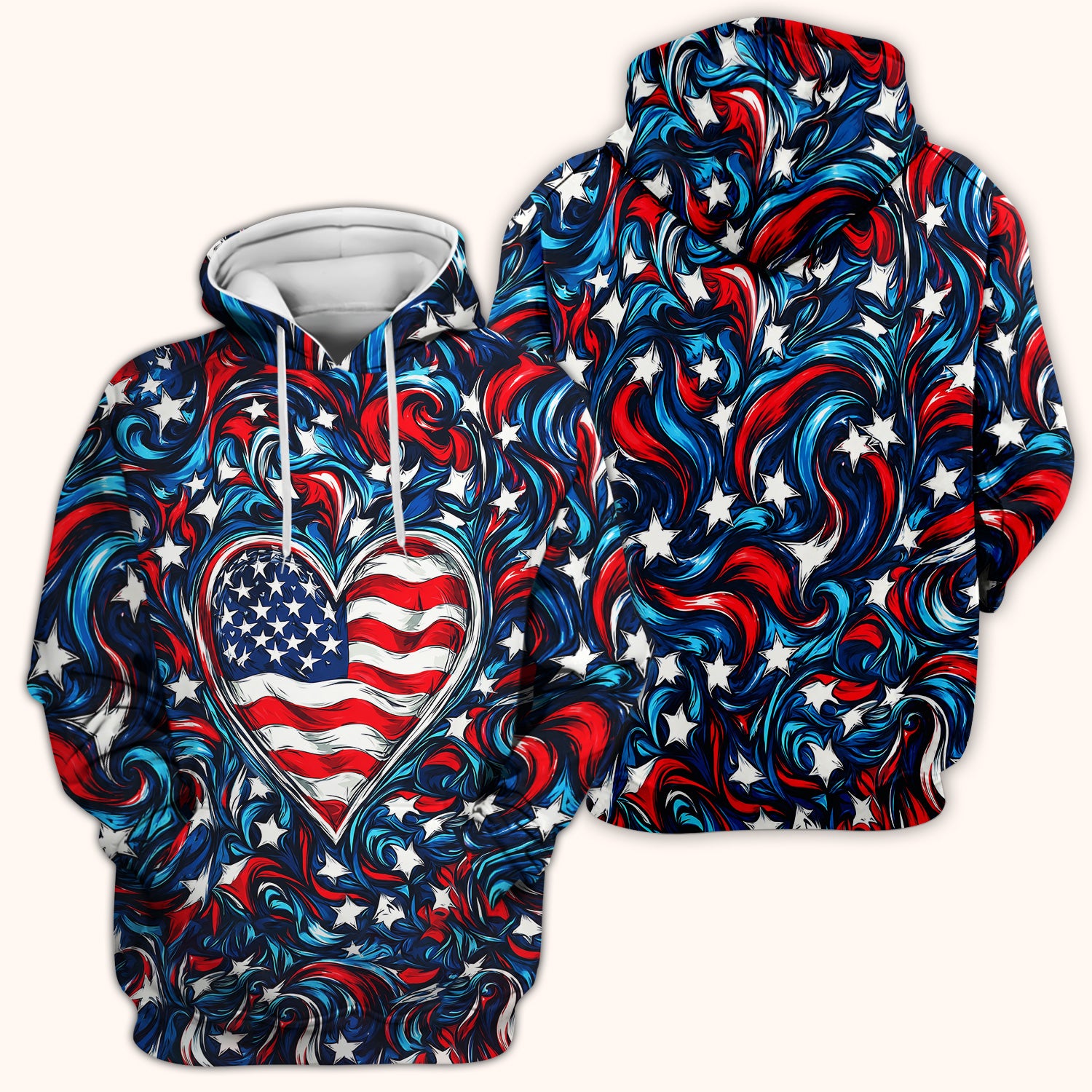American Flag Heart Pattern Scrub Top, Comfortable Scrubs for Nurses