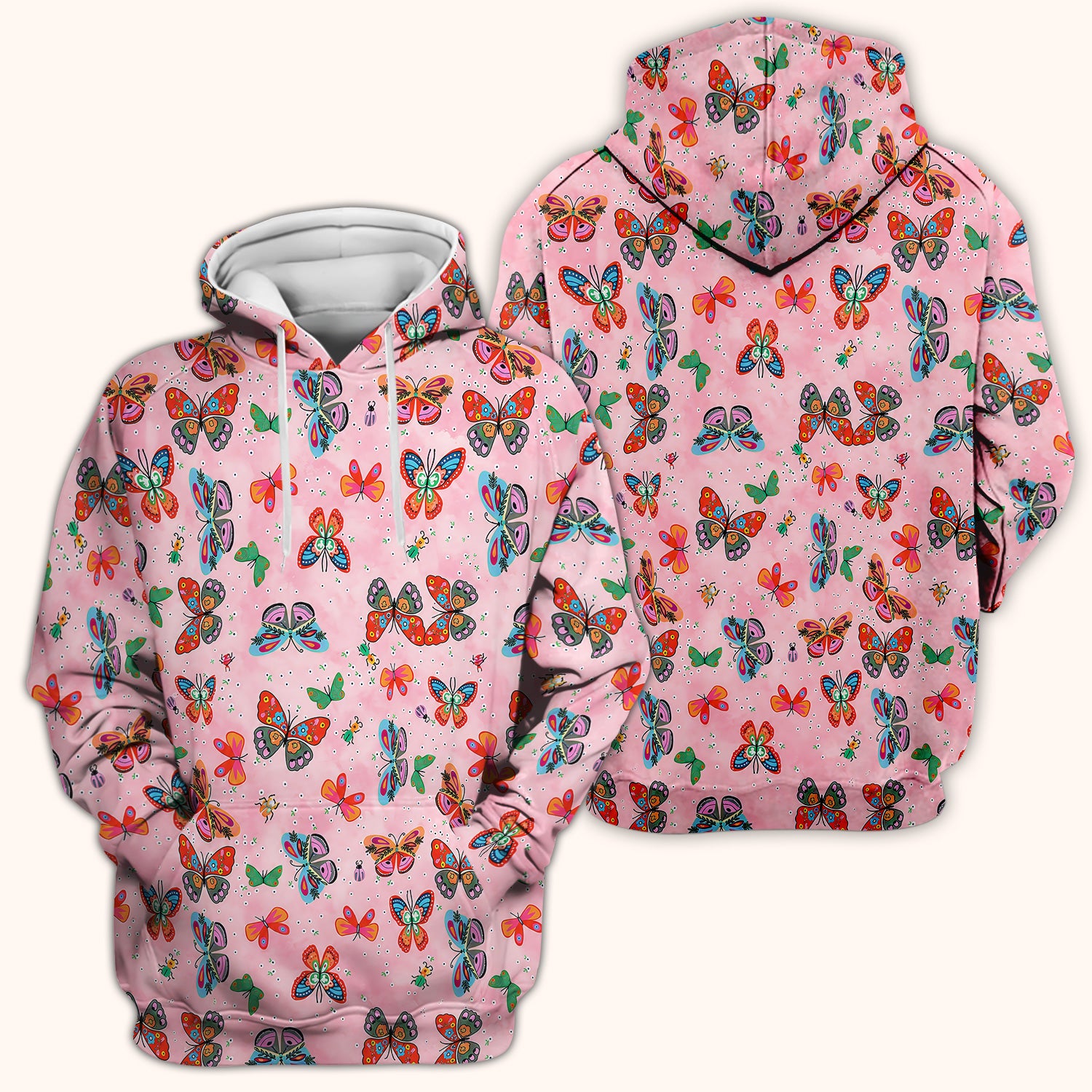 Colorful Butterfly Garden Pattern Scrub Top, Breathable Fabrics Nursing Uniform