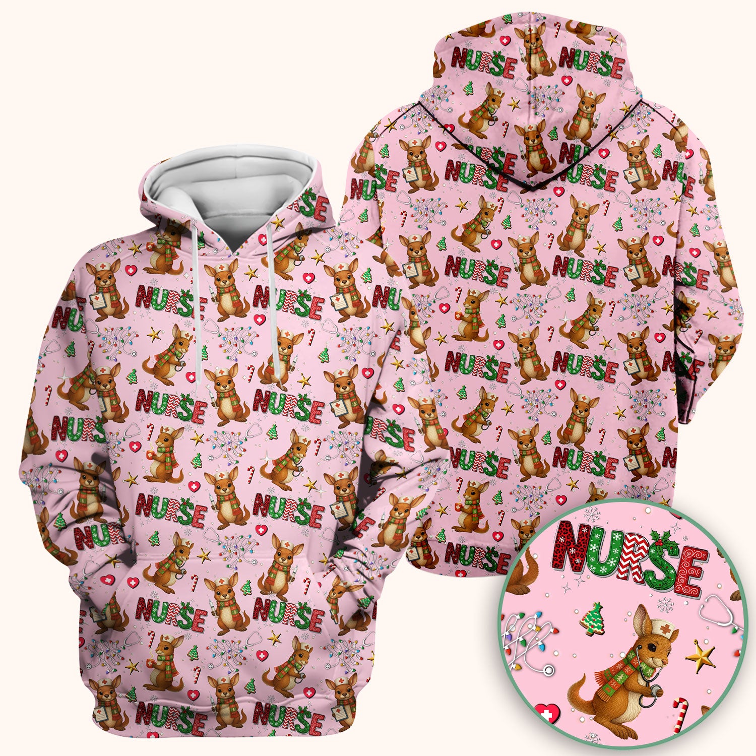 Aussie Kangaroo Christmas Scrub Top - Funny Holiday Nurse Shirt for Women - Cute Animal Medical Uniform