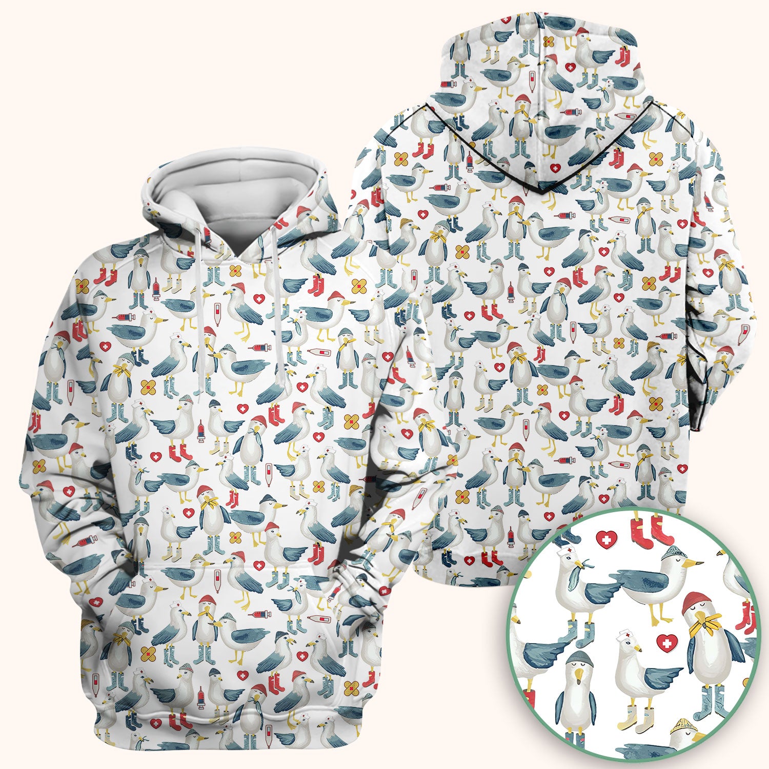 Funny Seagull Nurse Scrub Top - Cute Bird with Medical Icons - Comfortable Scrubs for Women