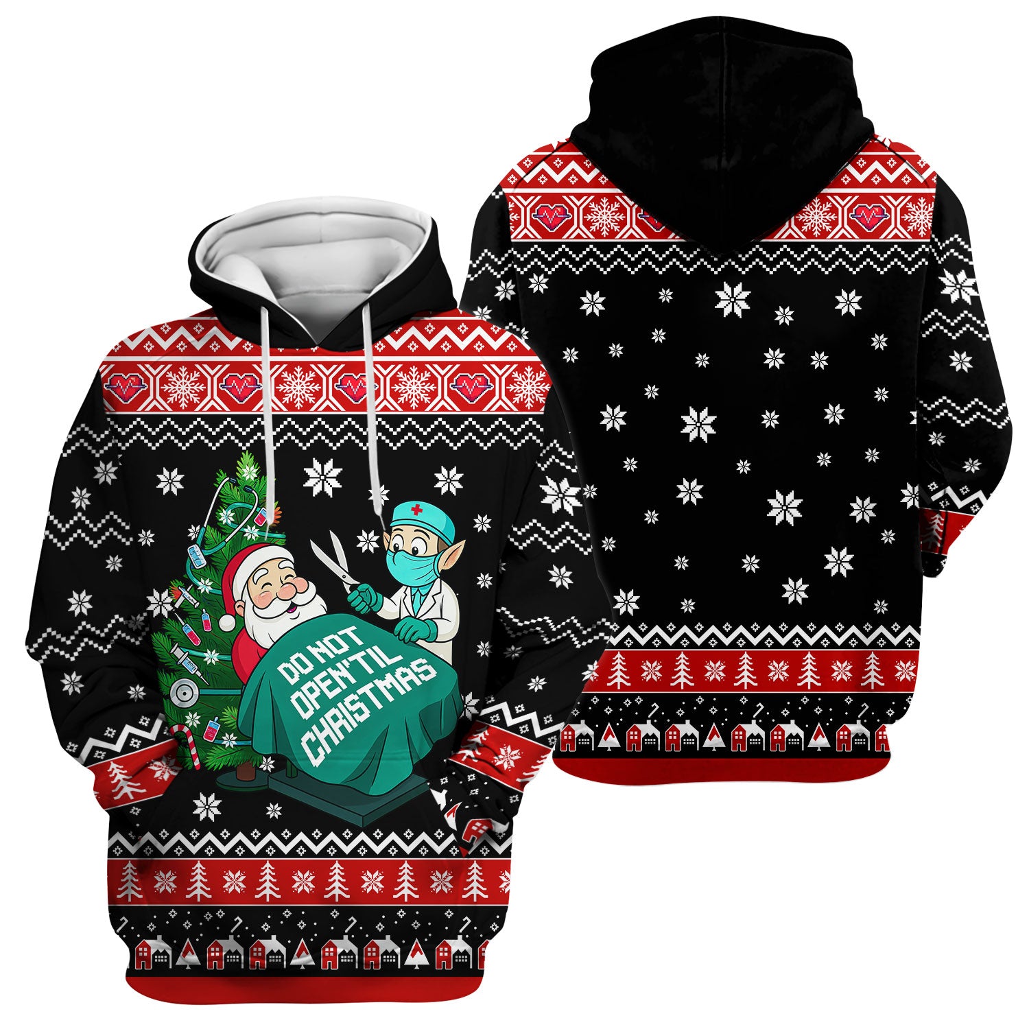 Funny Scrub Top for Women - Do Not Open Til Christmas Santa and Elf - Holiday Medical Uniform Gift for RN LPN CNA