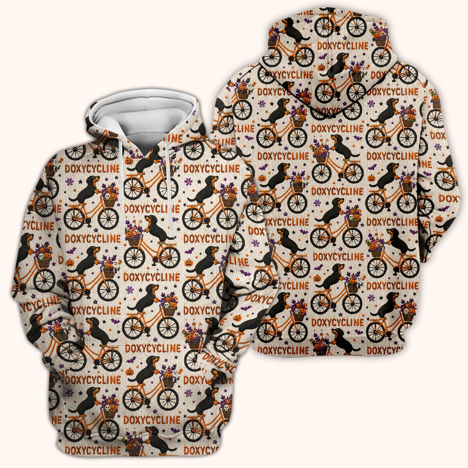 Halloween Dachshund with Doxycycline Bike Print Scrub Top, Comfortable Scrubs for Nurses