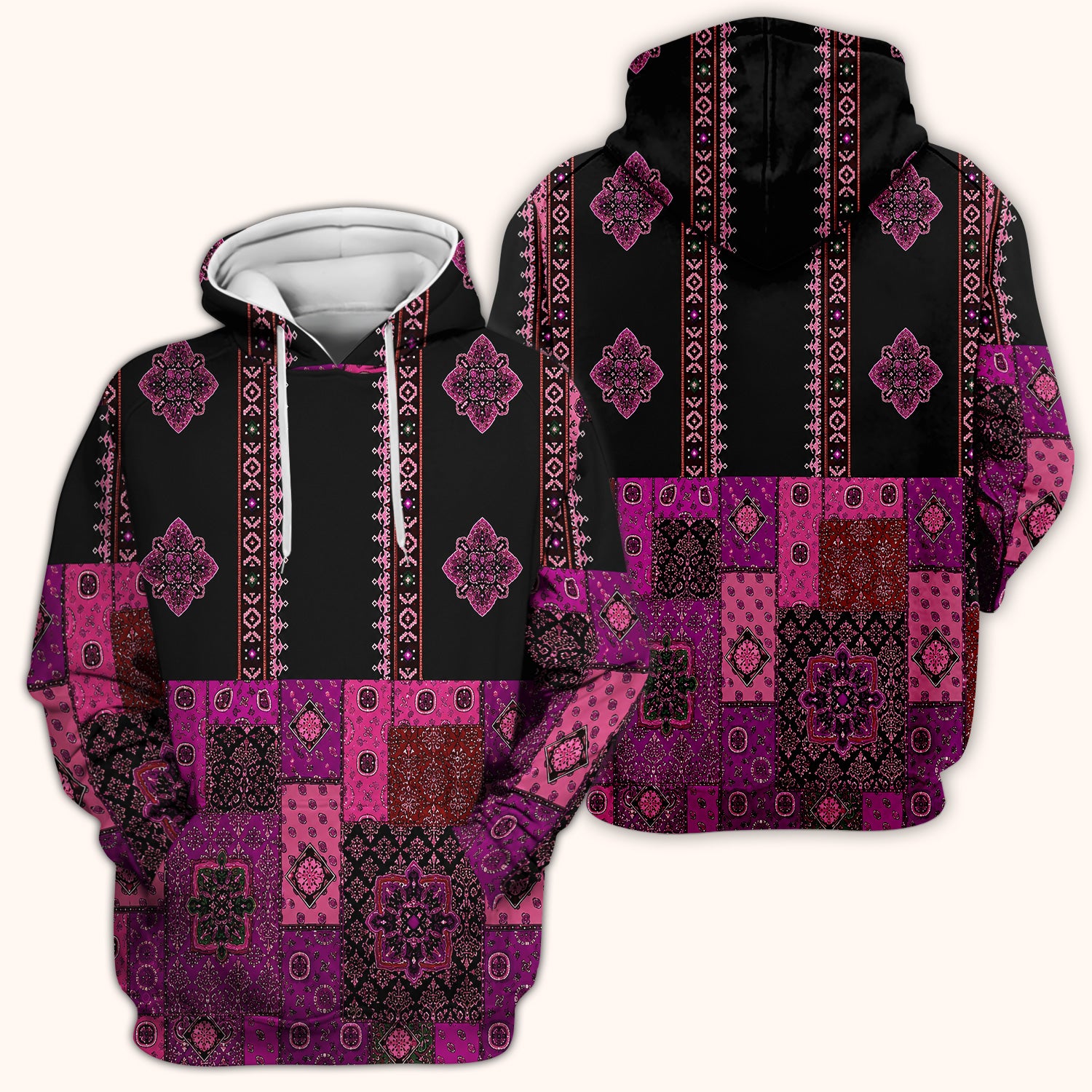 Boho Pink Bandana Patchwork Pattern Scrub Top, Comfortable Scrubs for Nurses