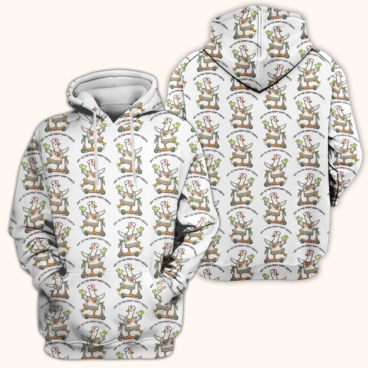 Funny Duck Scooter Night Shift Fiesta Scrub Top, Comfortable Scrubs for Nurses