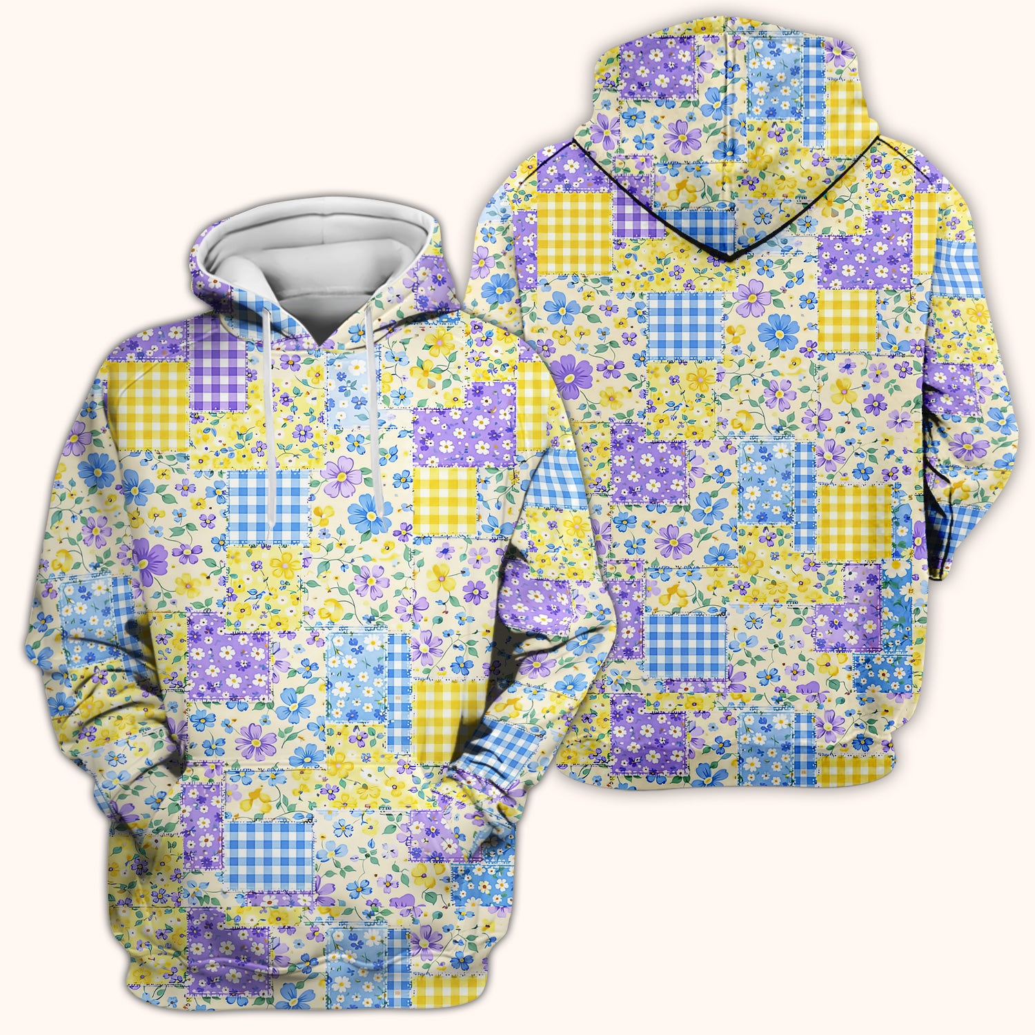 Cute Floral Patchwork Gingham Pattern Scrub Top, Breathable Fabrics Nursing Uniform