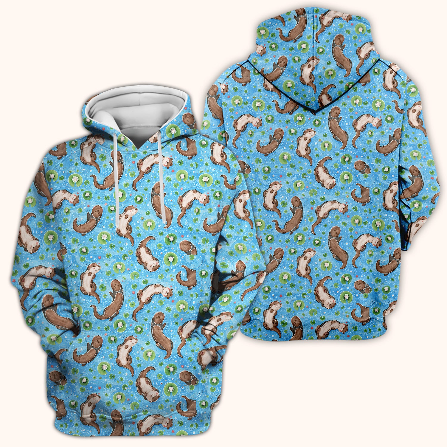 Cute Otter Lily Pond Nurse Print Scrub Top, Comfortable Scrubs for Nurses