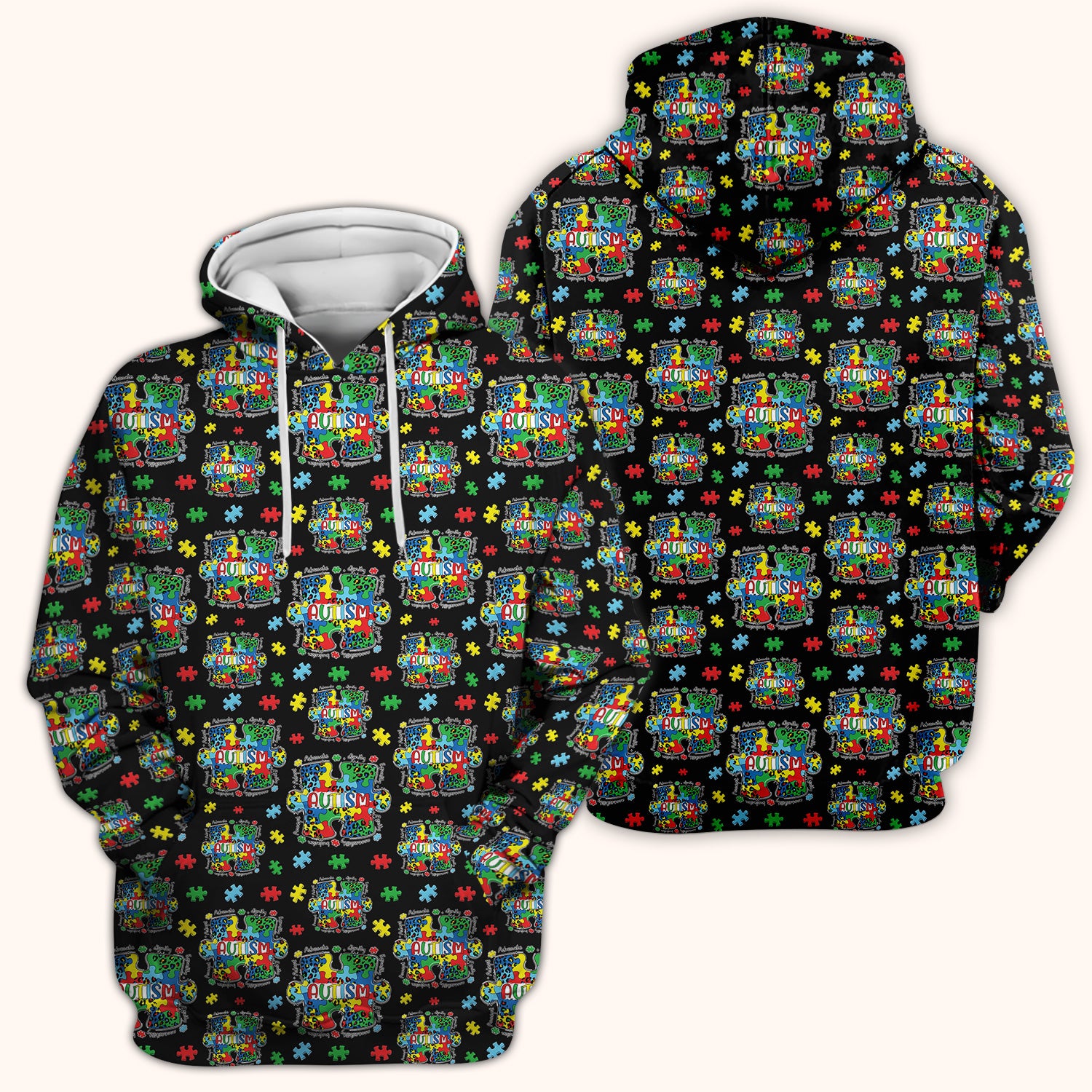 Autism Awareness Puzzle Pattern Scrub Top, Breathable Fabrics Nursing Uniform