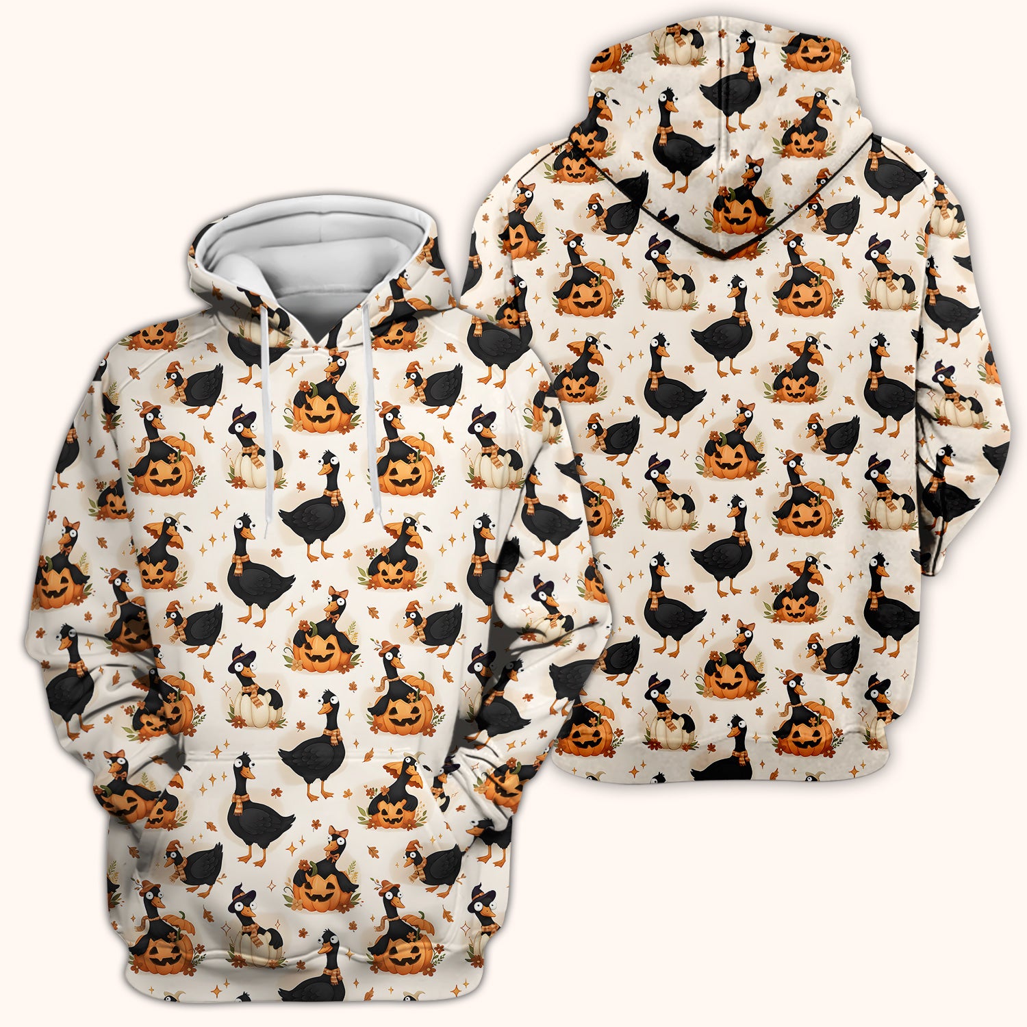 Pumpkin Black Goose Print Scrub Top, Comfortable Scrubs for Nurses