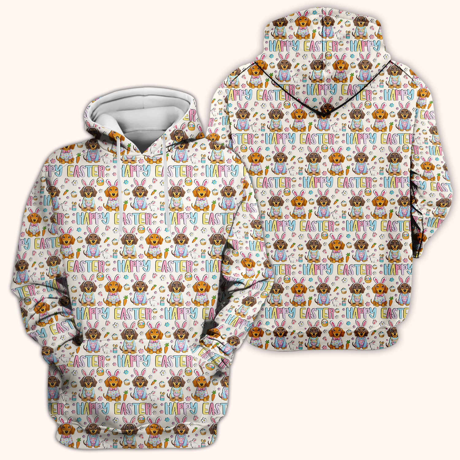 Happy Easter Dachshund Bunny Print Scrub Top, Comfortable Scrubs for Nurses
