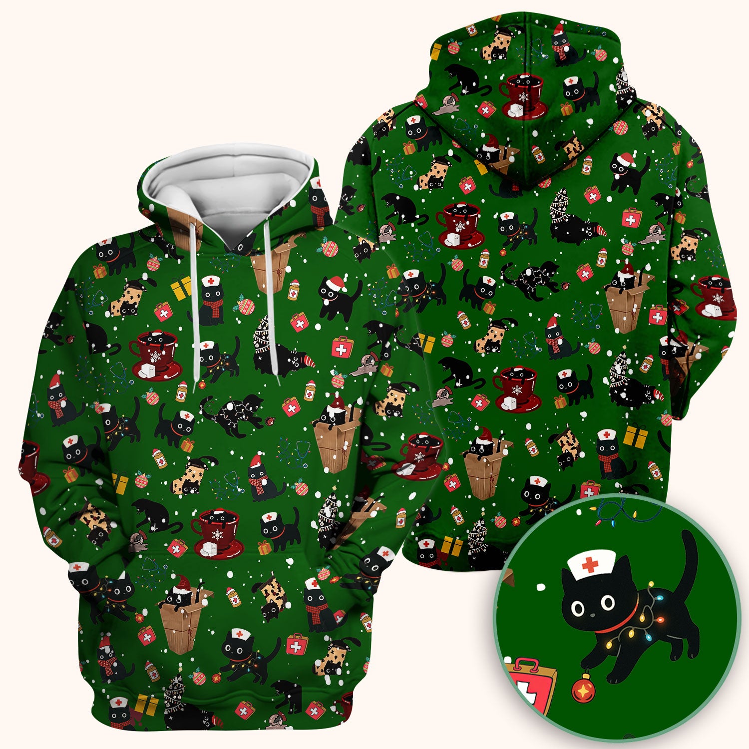 Funny Cat Scrub for Women - Christmas Black Cats Comfortable Scrubs for Nurses - Breathable Fabrics Nursing Uniform