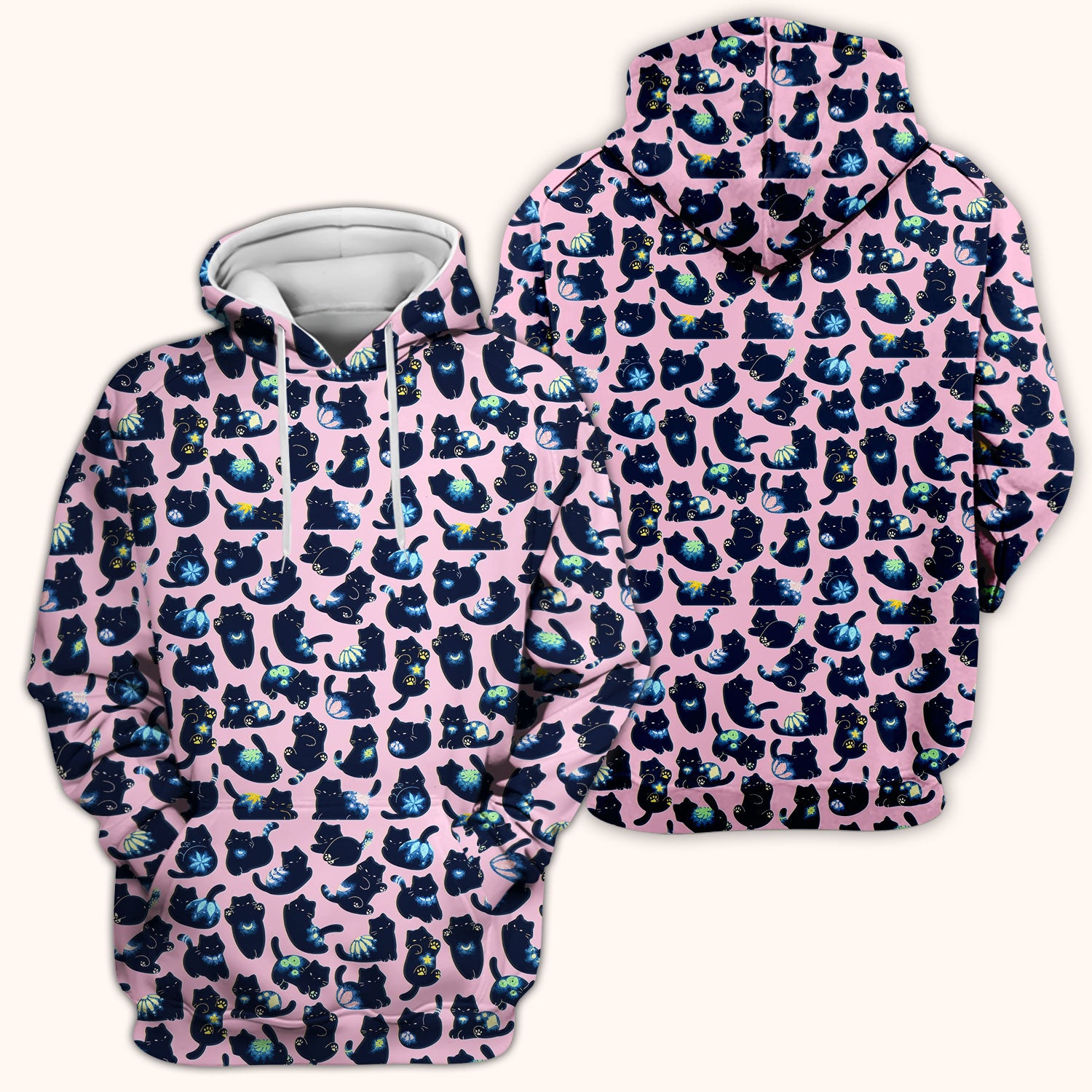 Midnight Cat Scrub Top, Black Cat Pattern Nurse Shirt, Breathable Fabrics Nursing Uniform