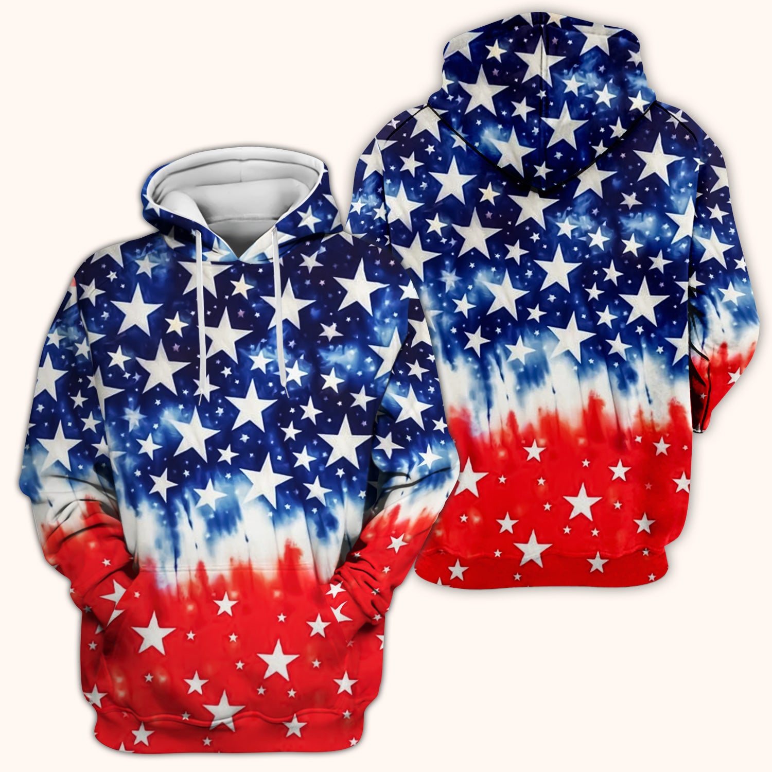 Patriotic Stars Tie Dye Pattern Scrub Top, Comfortable Scrubs for Nurses