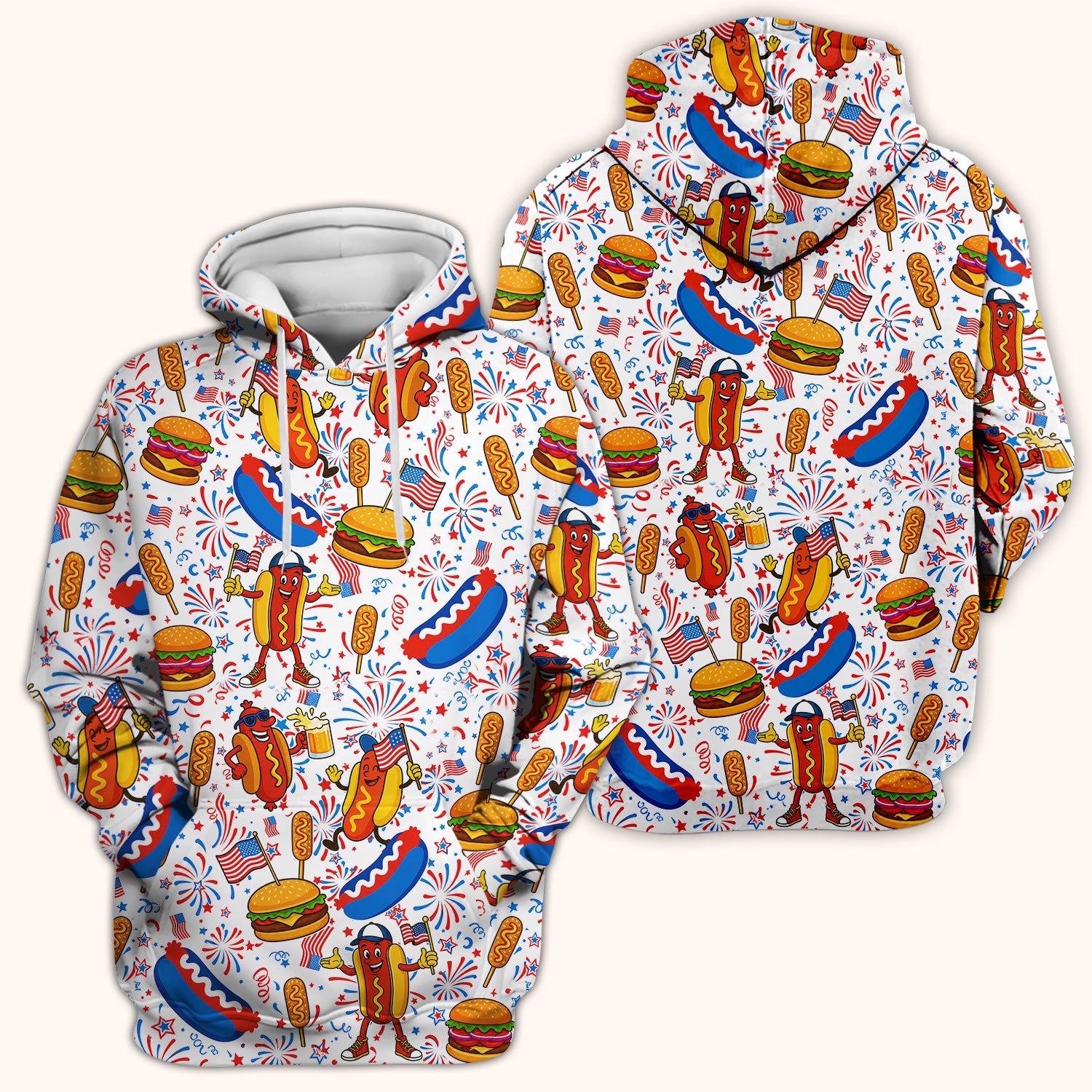 Patriotic Hot Dog Burger Fireworks Scrub Top, Comfortable Scrubs for Nurses
