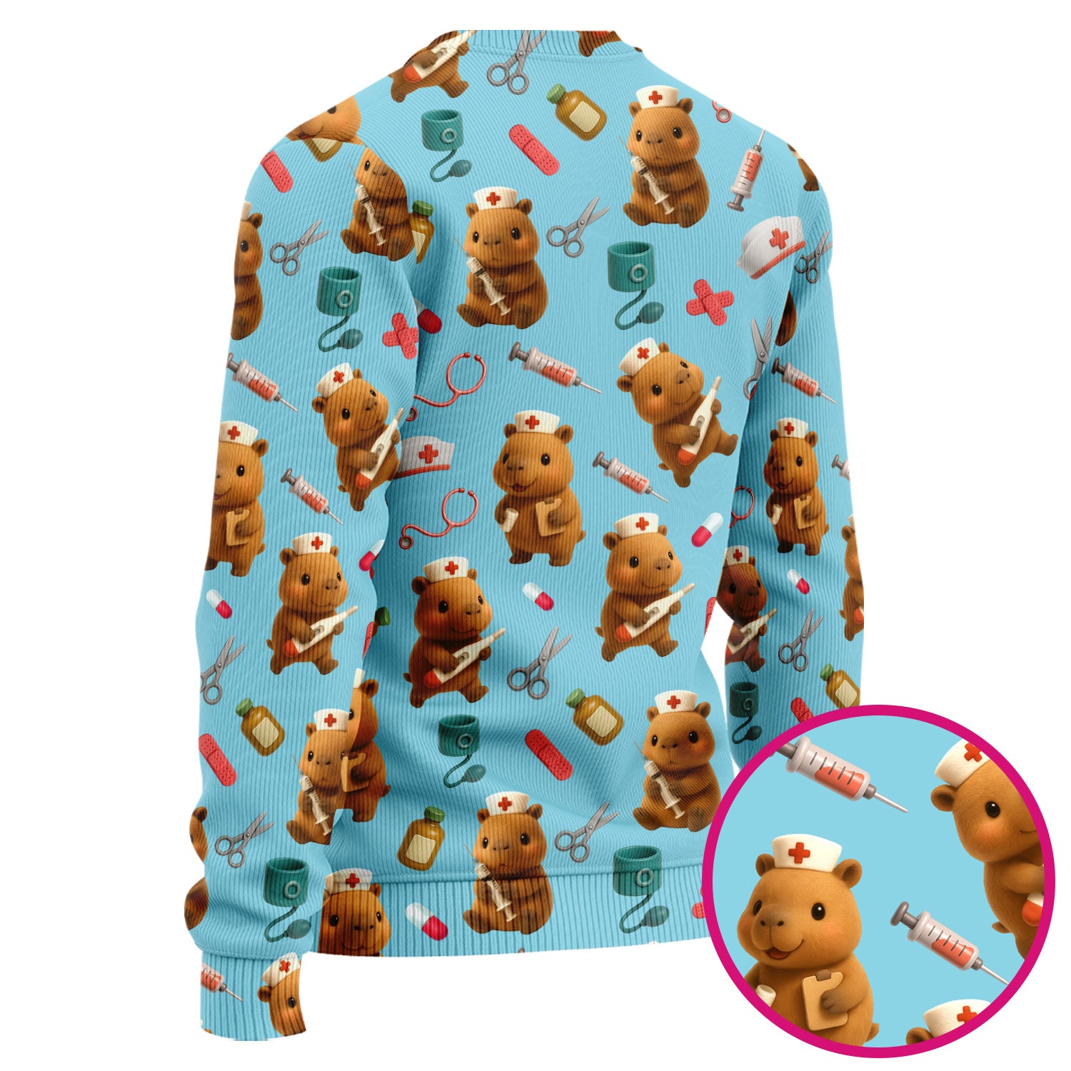 Bear Nurse Scrub Set for Women - Cute Animal Pattern Christmas Scrubs - Funny Medical Scrub Tops and Pants Gift Idea