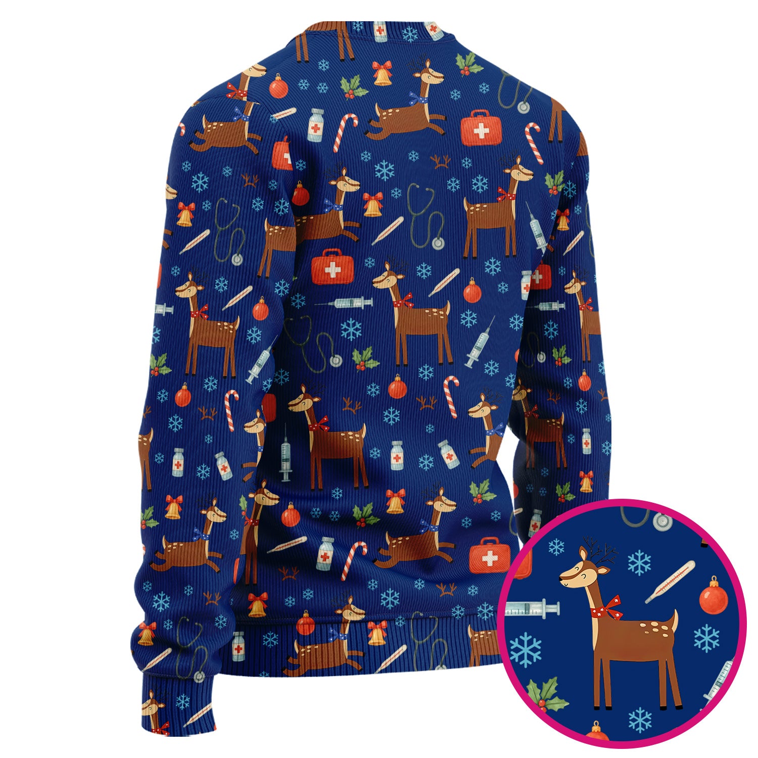 Christmas Reindeer Scrub Set for Nurses - Cute Reindeers Snowflakes Candy Canes - Comfortable Med Uniform