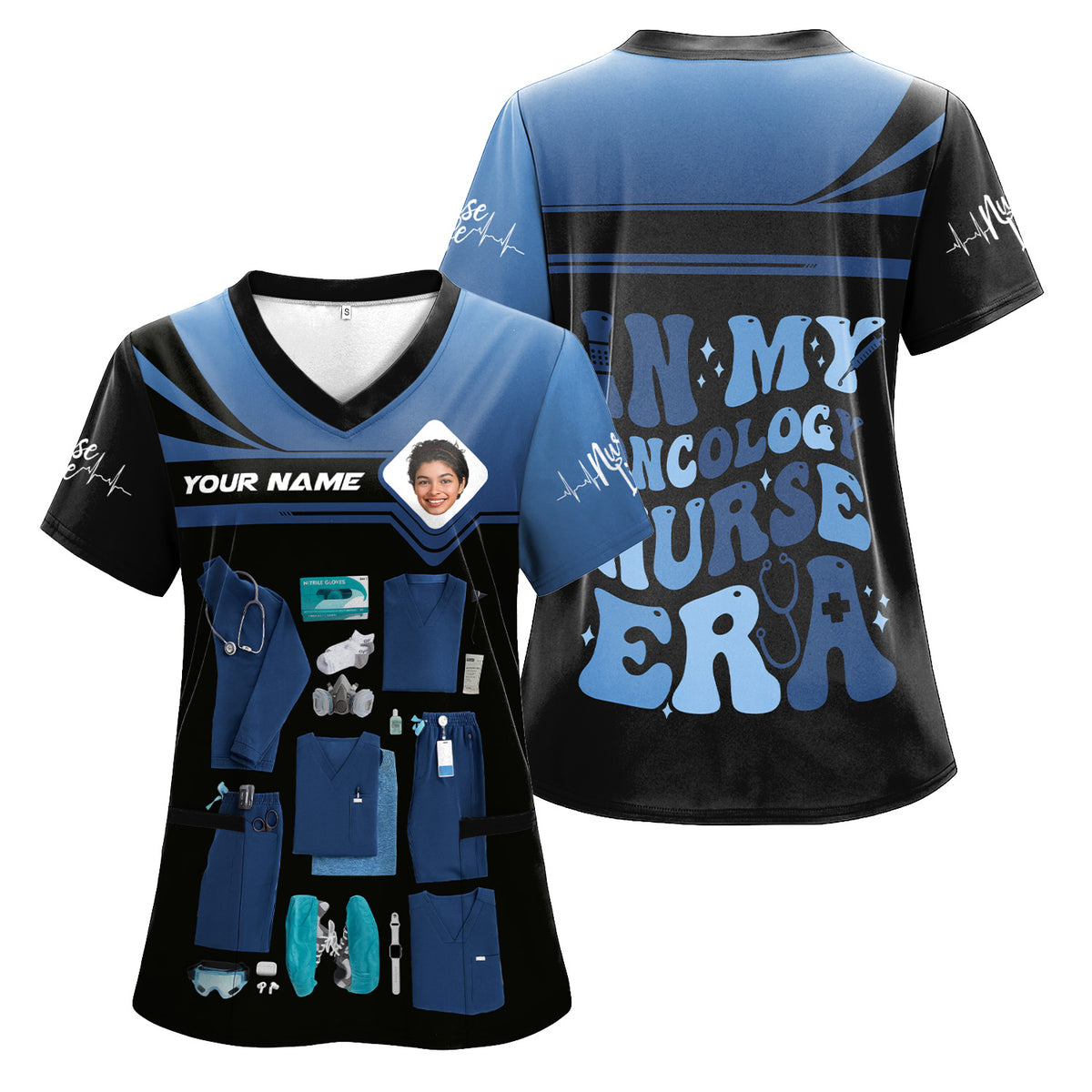 Personalized Oncology Nurse Scrub Shirt - Custom Photo & Name - In My Nurse Era Design - Gift for RN, LPN, Healthcare Worker