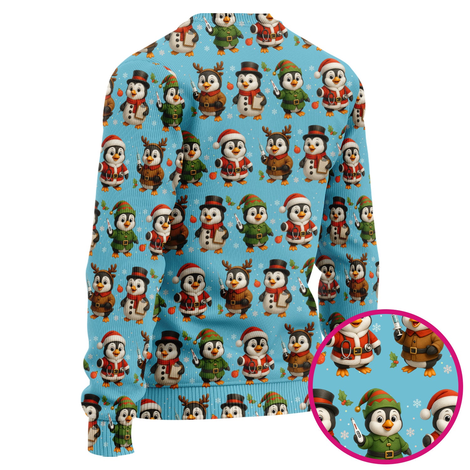 Penguin Christmas Scrubs Set - Adorable Holiday Pattern Scrub Top & Pants - Cute Penguin Scrubs for Women Christmas Season