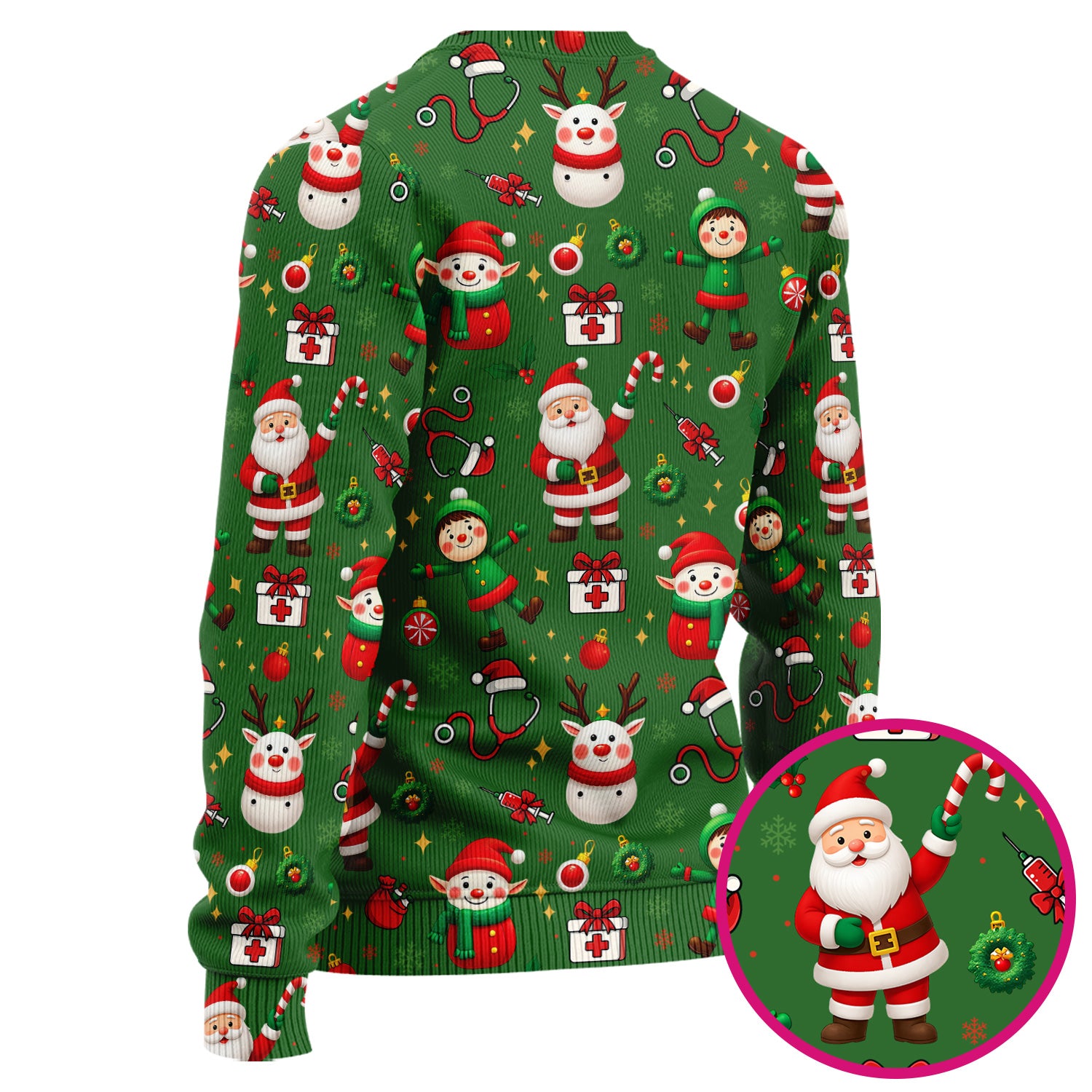 Christmas Comfortable Scrubs for Nurses - Cute Santa Reindeer Scrubs Pants and V Neck Top - Festive Holiday Med Uniform for Women