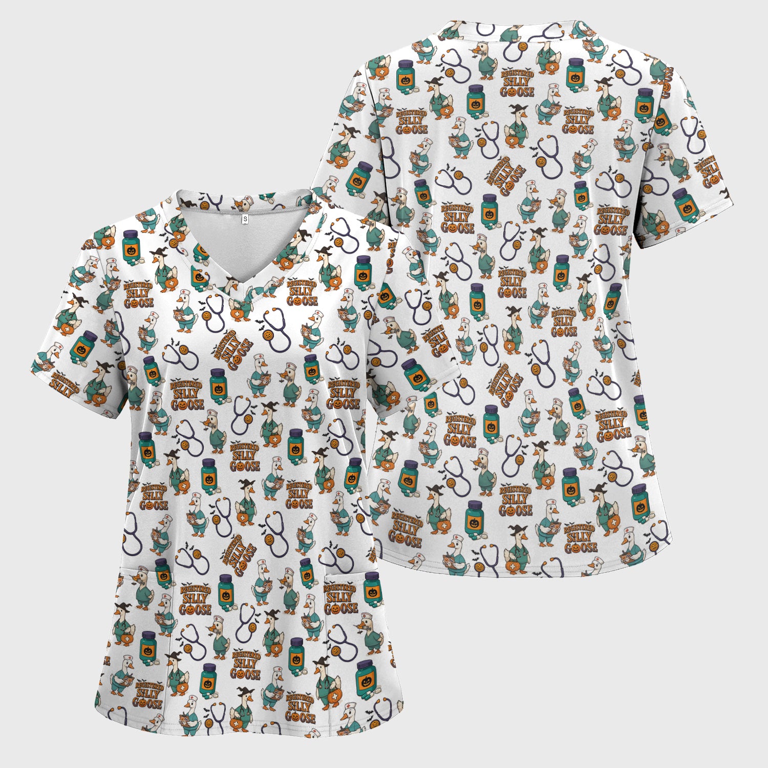 Personalized Funny Nurse Scrub - Medical Shirt with Silly Goose Pattern - Gift for RN LPN CNA