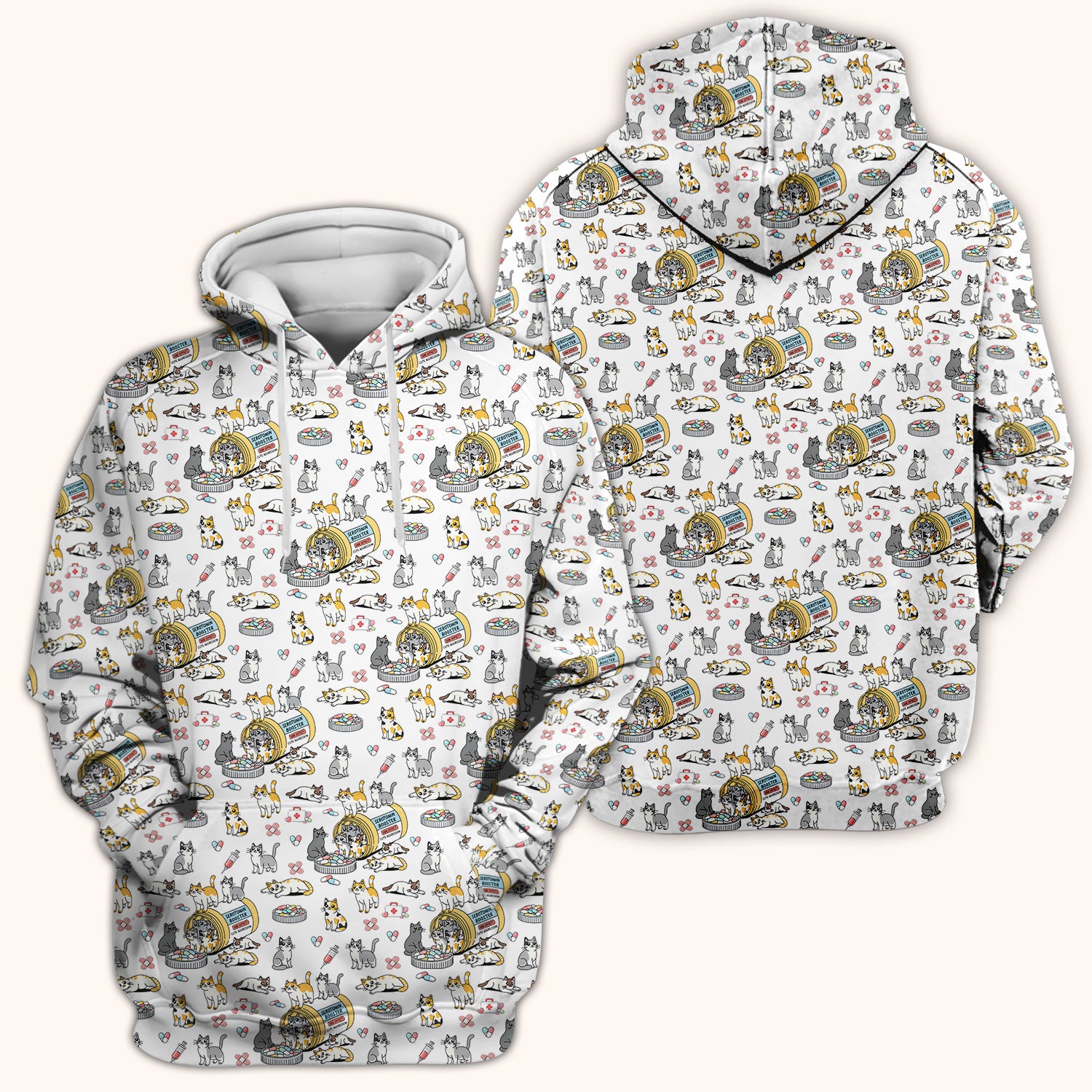 Cute Cat Serotonin Booster Pattern Scrub Top, Comfortable Scrubs for Nurses