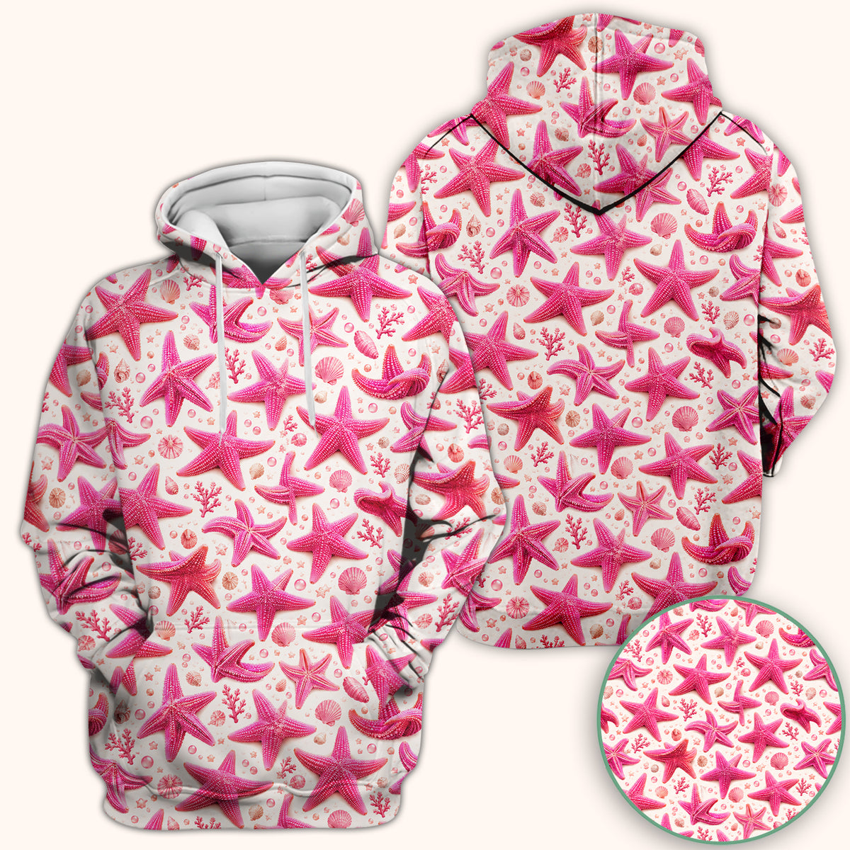 Pink Starfish And Seashell Pattern Scrub Top, Comfortable Scrubs for Nurses