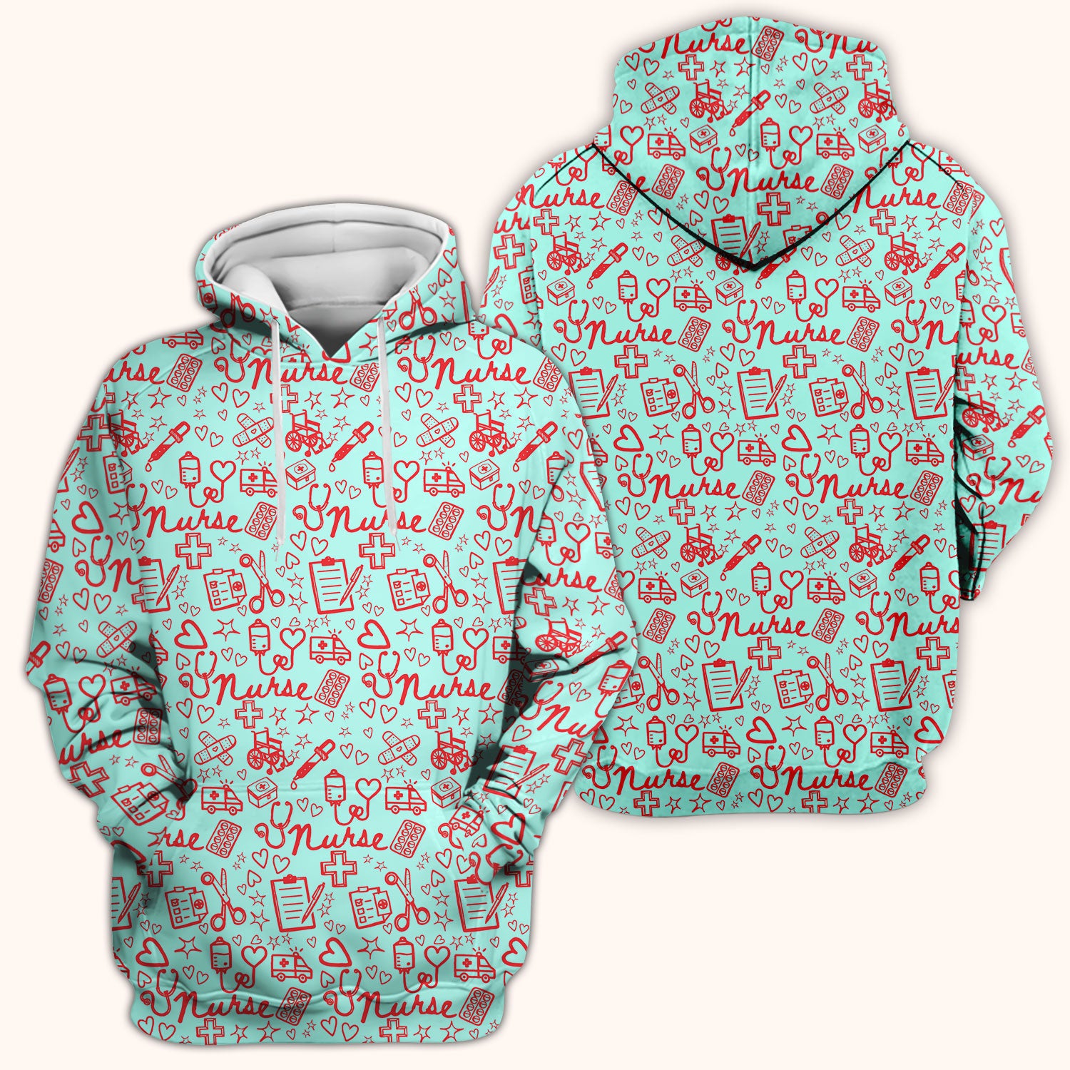 Cute Nurse Heart Medical Pattern Scrub Top, Comfortable Scrubs for Nurses