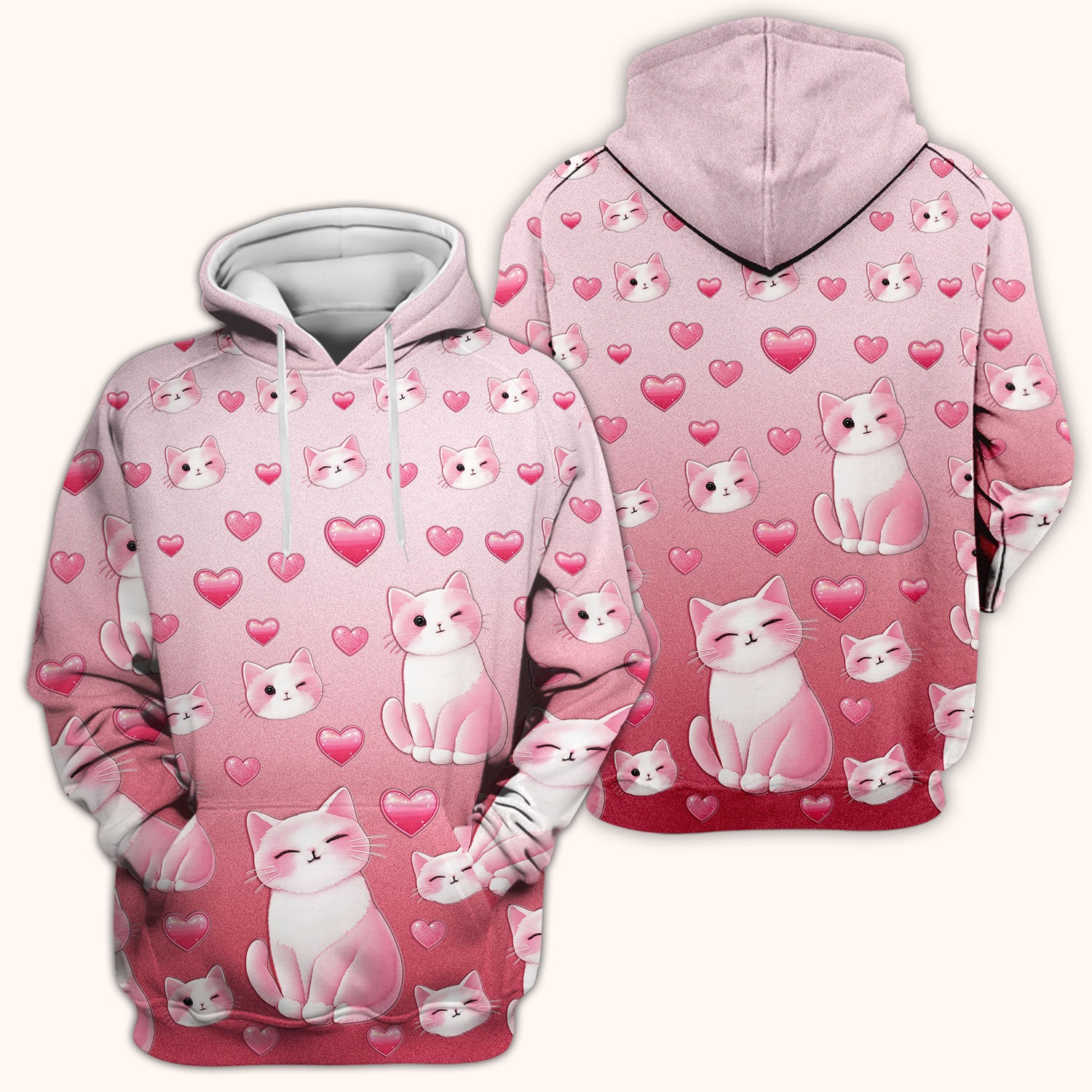 Valentine Cat Scrub Top, Cute Heart Pattern Nurse Shirt, Comfortable Scrubs For Nursing