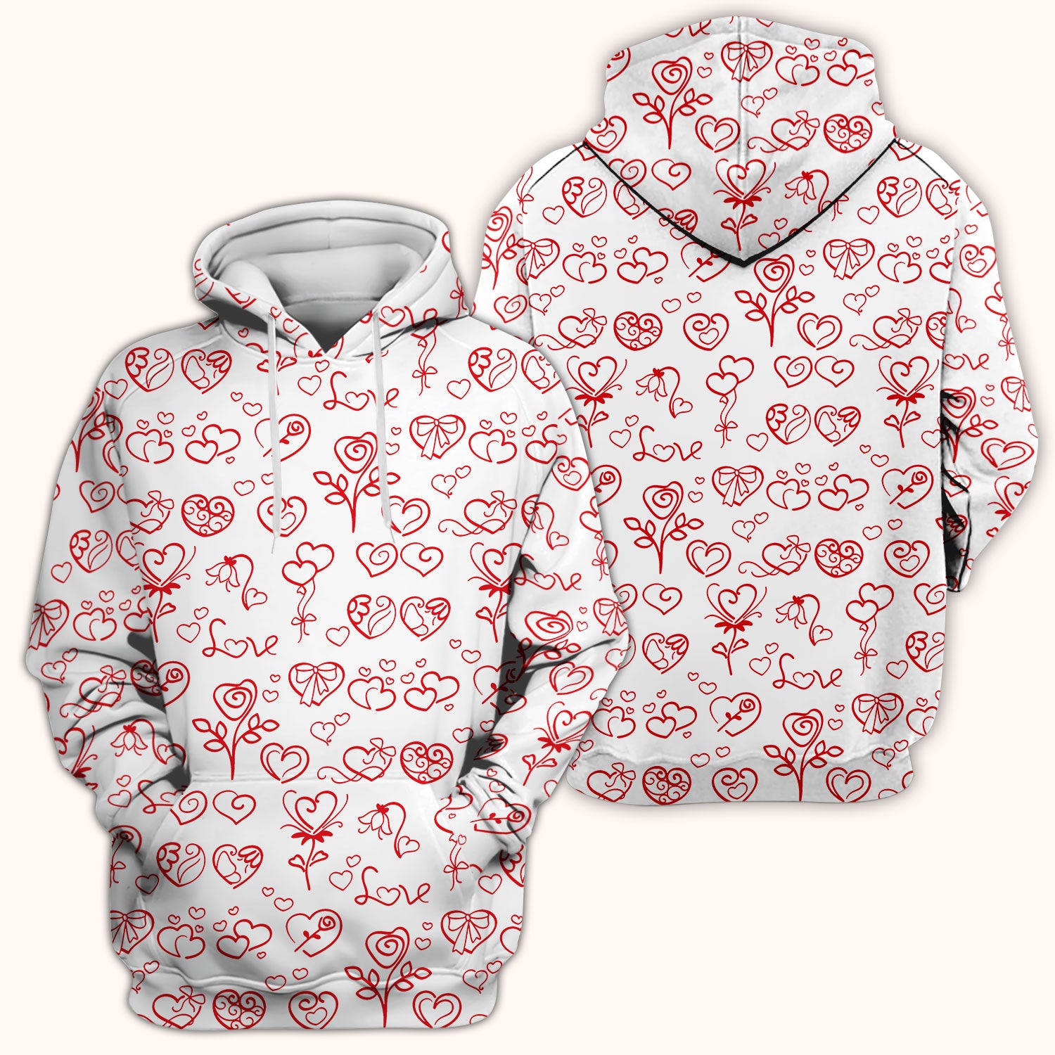 Cute Valentine Heart Scrub Top, Artistic Heart Pink Love Line Art Pattern Nurse Shirt, Comfortable Scrubs For Nursing