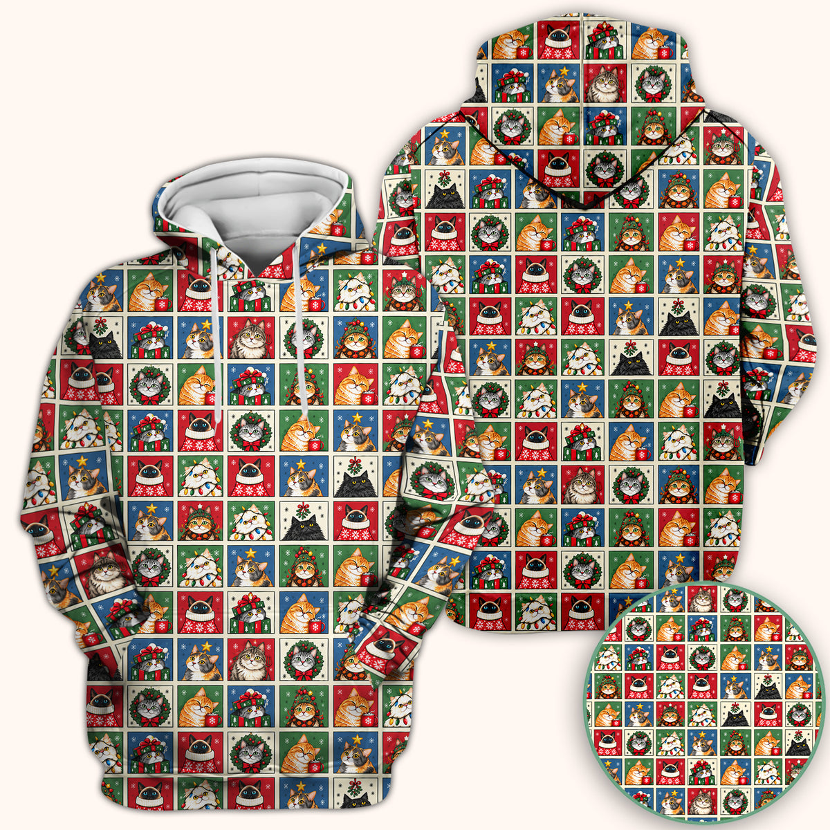 Cute Christmas Cat Patchwork Scrub Top, Comfortable Scrubs for Nurses