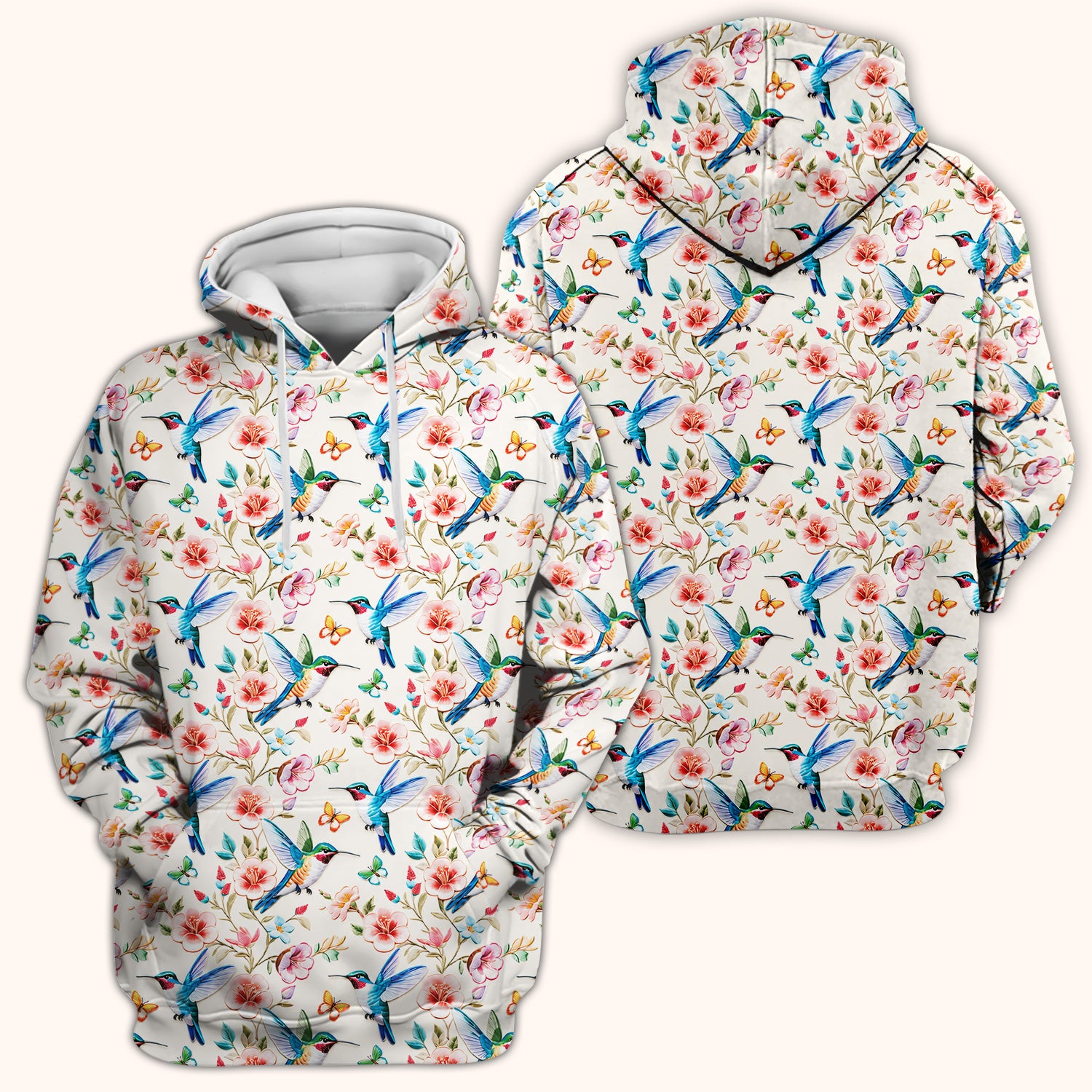 Hummingbird Blossom Butterfly Pattern Scrub Top, Comfortable Scrubs for Nurses