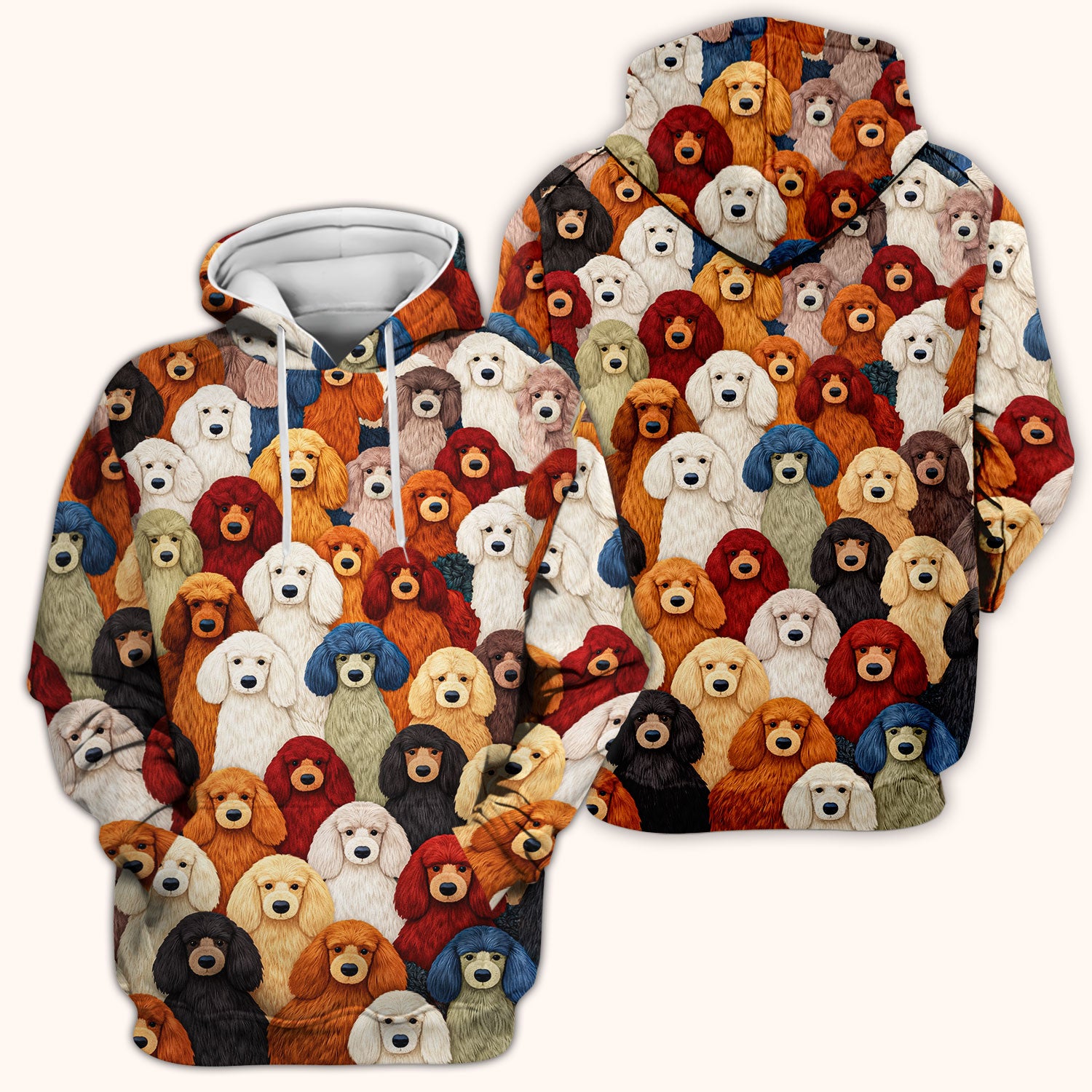 Multicolor Poodle Dog Pattern Scrub Top, Breathable Fabrics Nursing Uniform