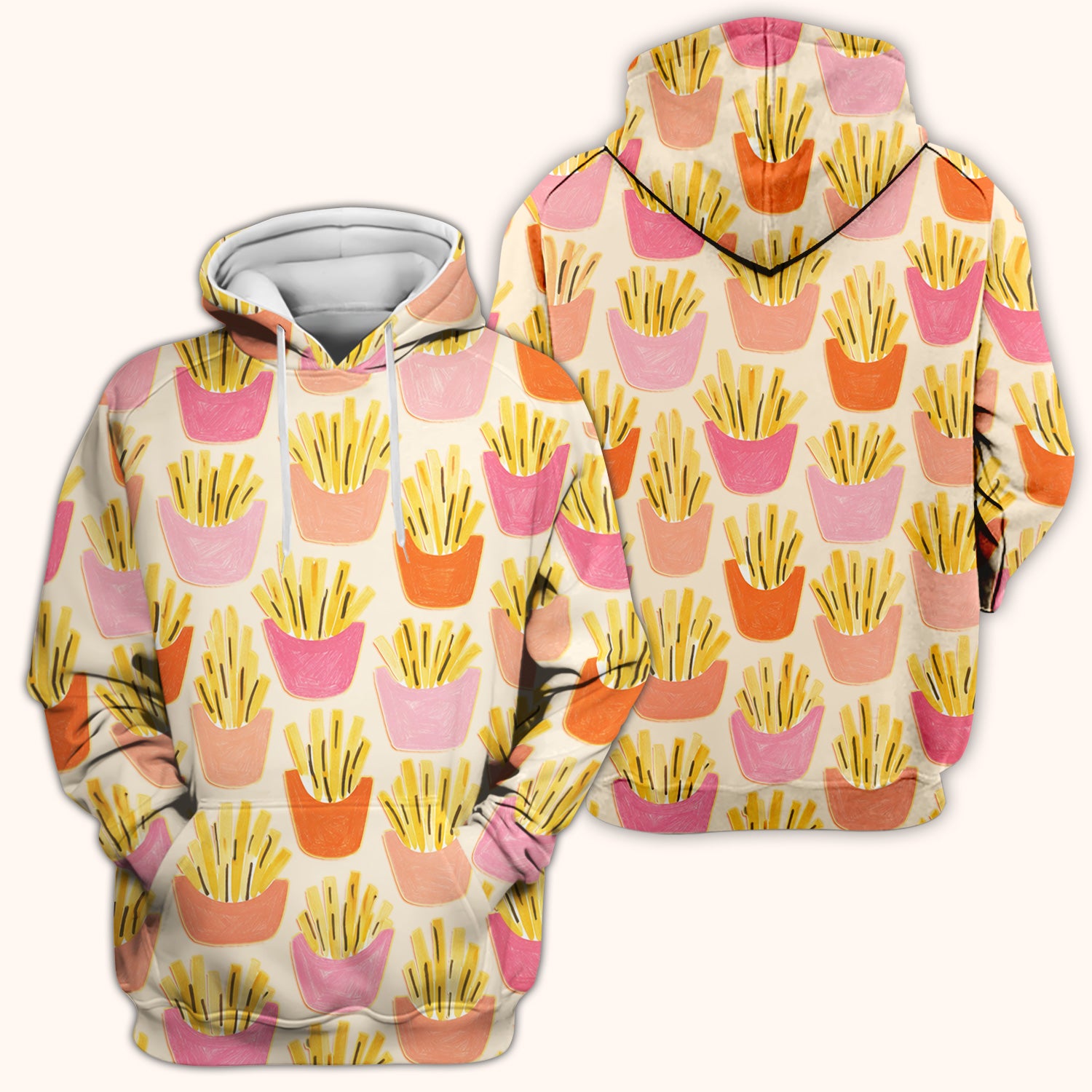 Funny French Fries Snack Food Pattern Scrub Top, Comfortable Scrubs for Nurses
