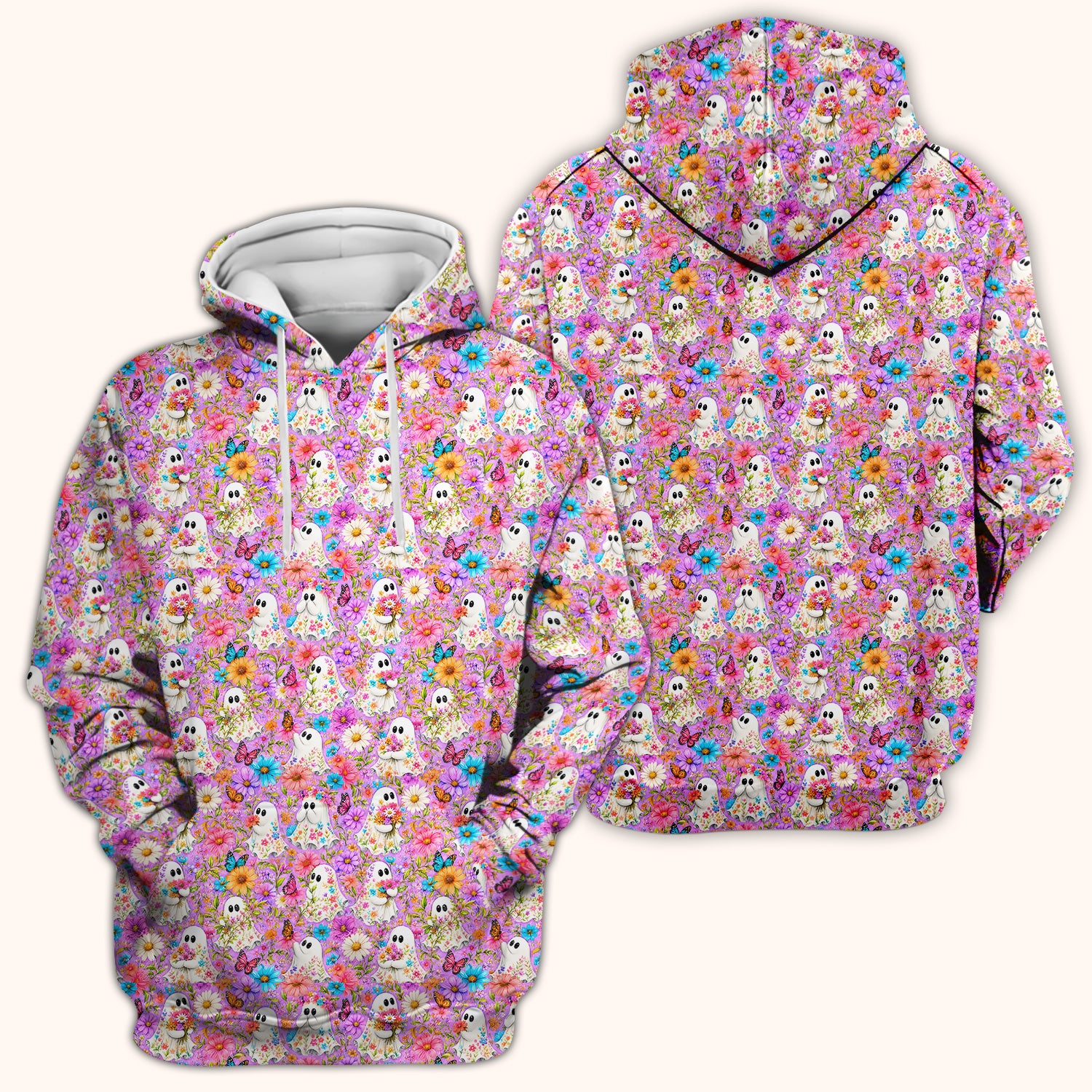 Cute Halloween Floral Ghosts And Butterflies Scrub Top, Comfortable Scrubs for Nurses