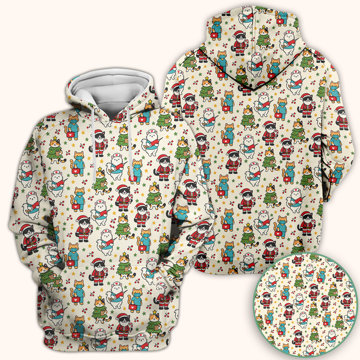 Christmas Cats In Nurse And Santa Outfits Scrub Top, Comfortable Scrubs for Nurses