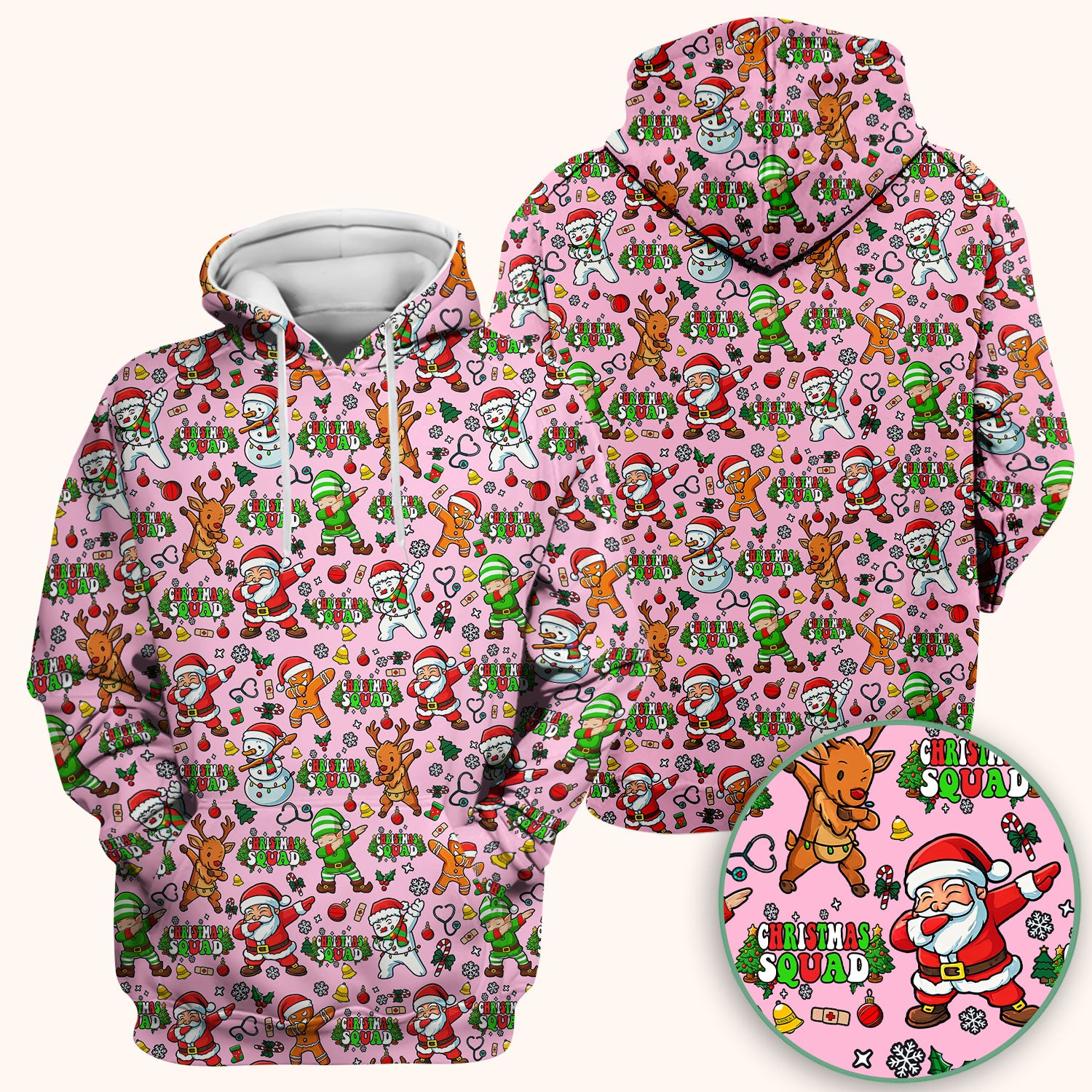 Christmas Squad Scrub Top - Dancing Santa, Reindeer & Elf Shirt - Funny Holiday Medical Uniform for Nurses, Doctors & Vet Techs