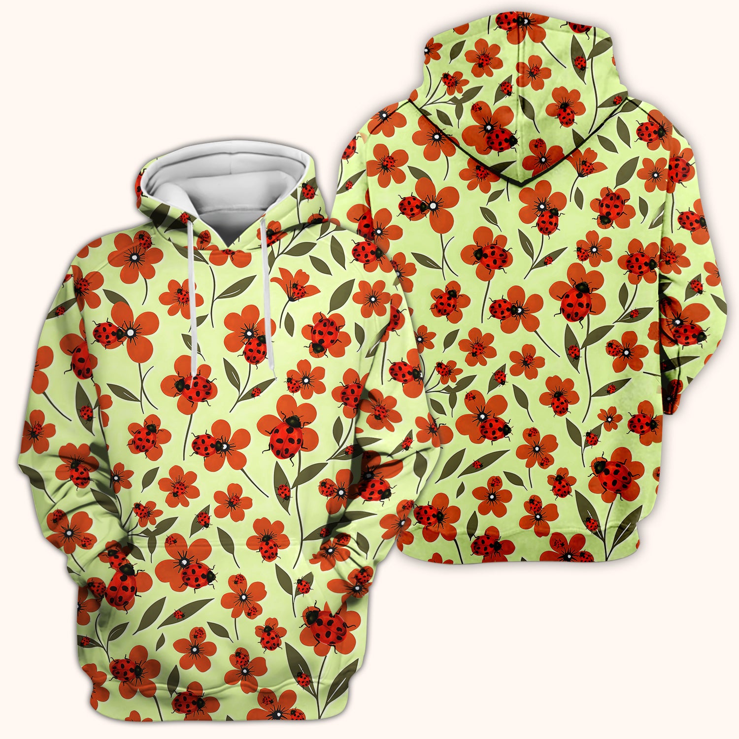 Ladybug on Orange Floral Garden Pattern Scrub Top, Comfortable Scrubs for Nurses