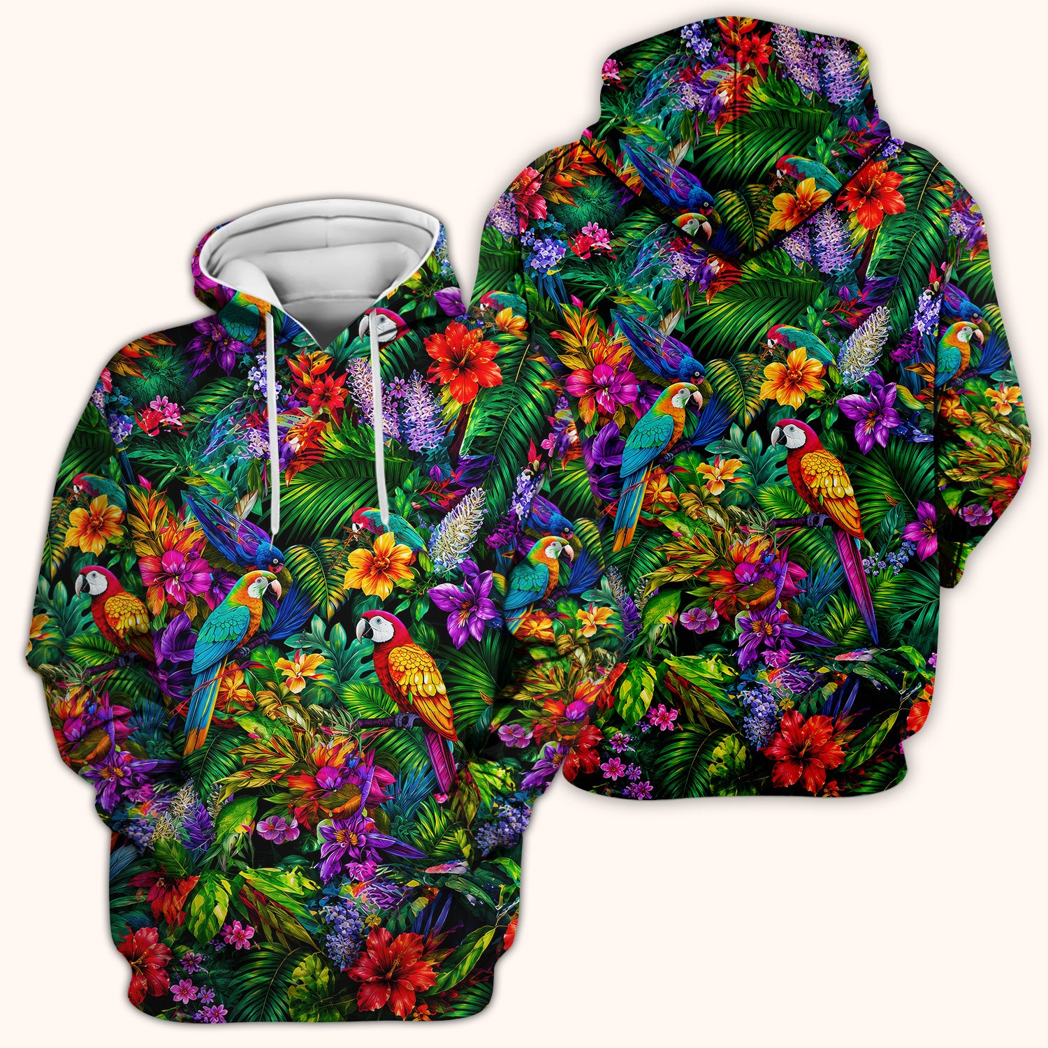 Tropical Parrot Jungle Blossom Pattern Scrub Top, Comfortable Scrubs for Nurses