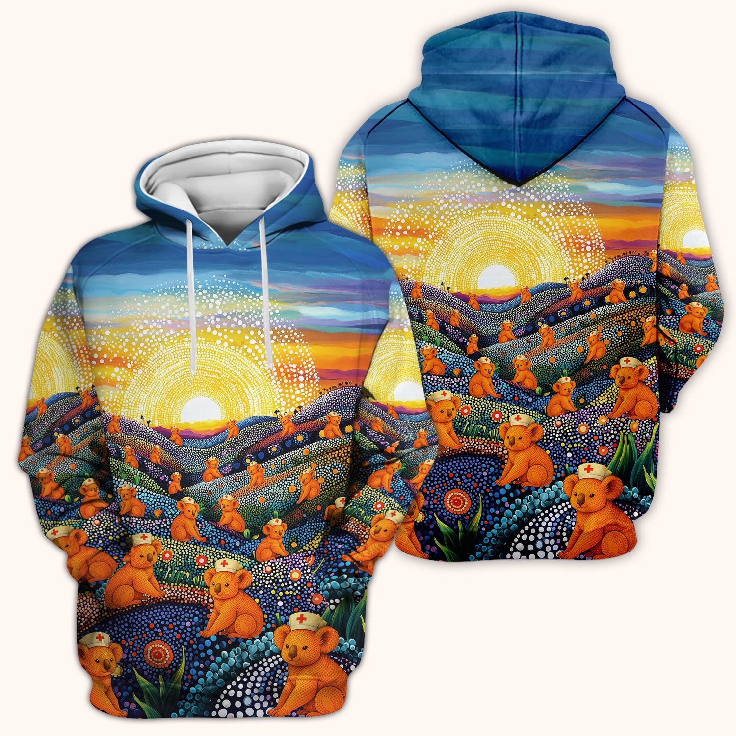 Australian Koala Dot Art Nurse Scrub Top - Women V-Neck Shirt