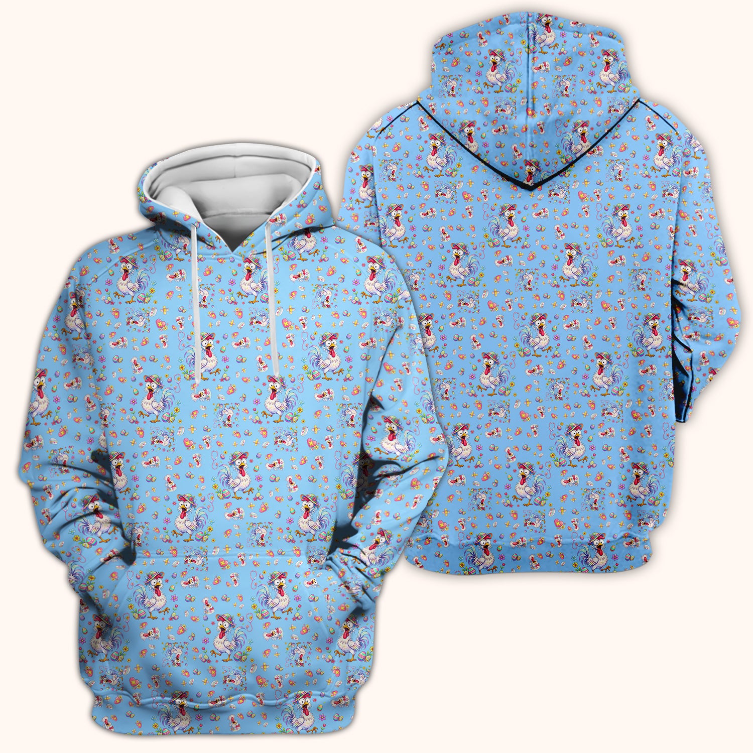 Funny Easter Nurse Chicken Pattern Scrub Top, Comfortable Scrubs for Nurses
