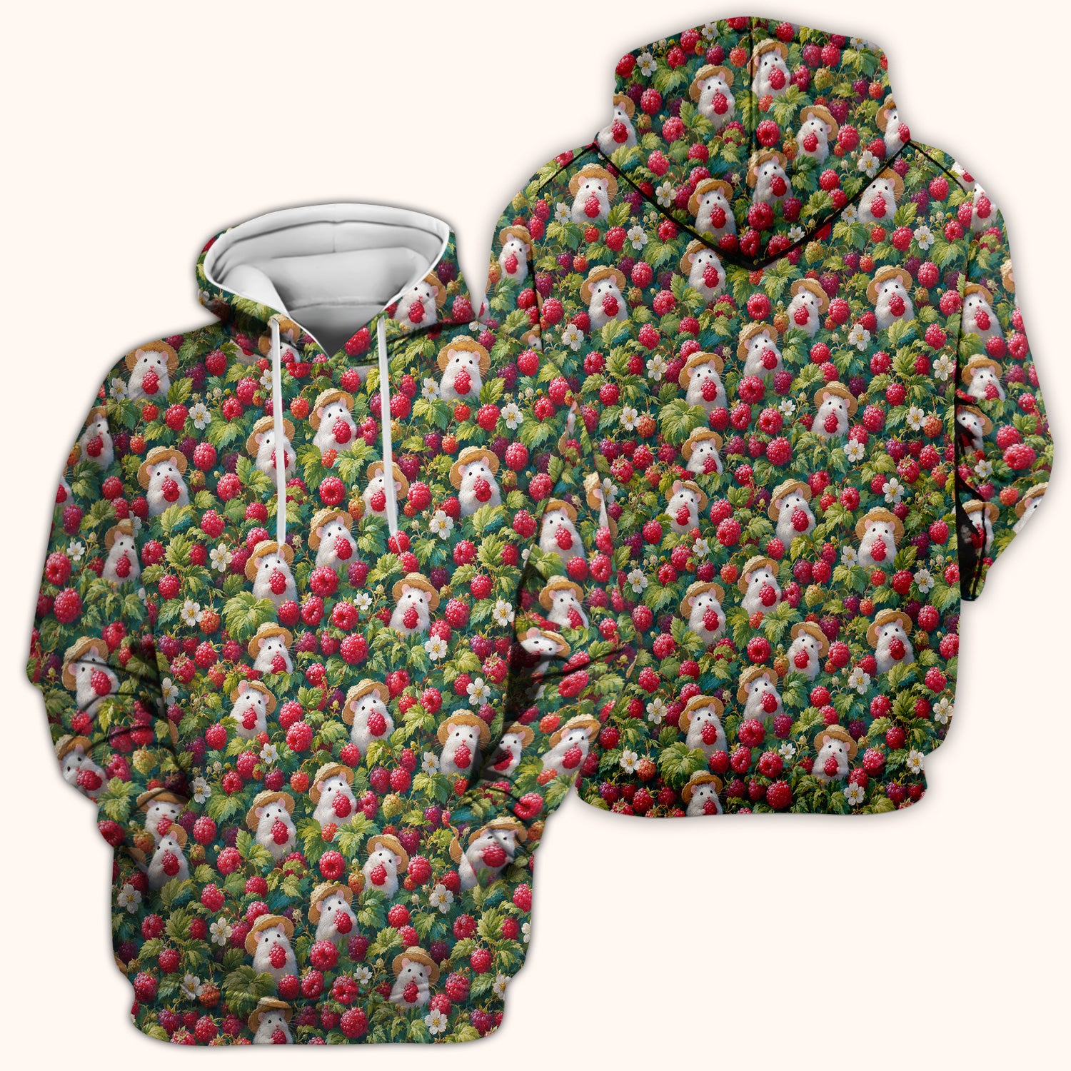 Cute Raspberry Mouse Garden Pattern Scrub Top, Comfortable Scrubs for Nurses