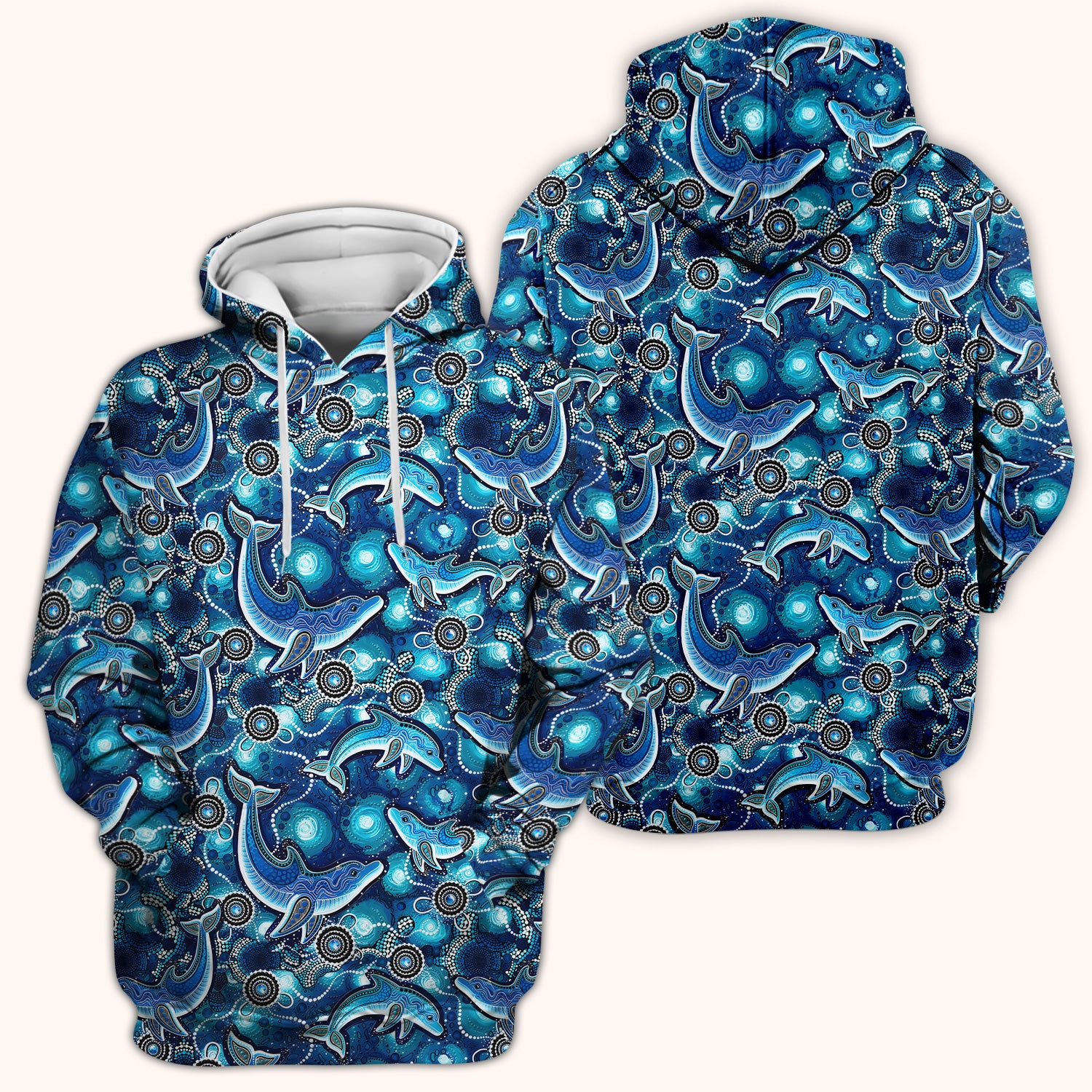 Ocean Dolphin Aboriginal Dot Print Scrub Top, Comfortable Scrubs for Nurses