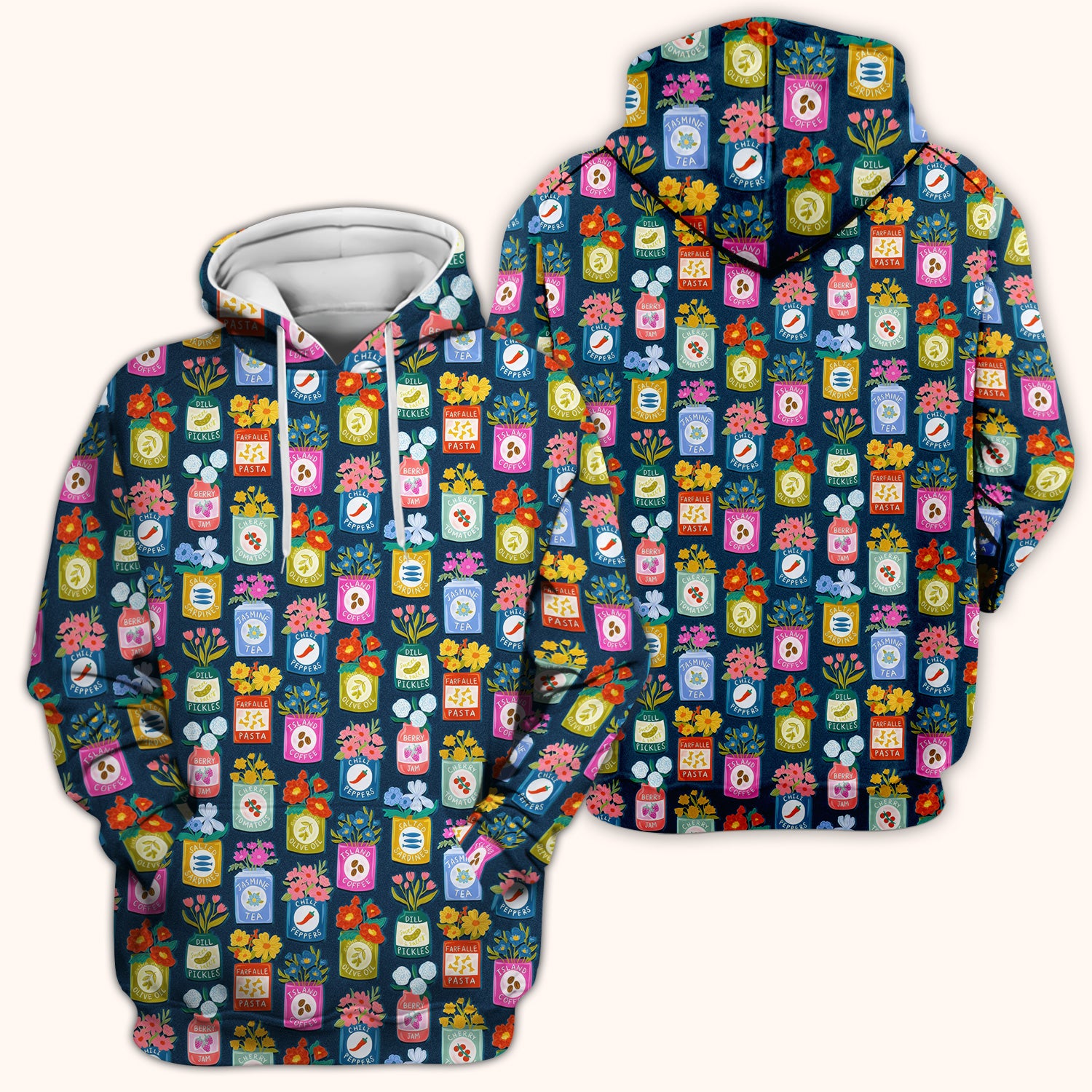 Colorful Pantry Jars Flowers Pattern Scrubs Top, Comfortable Scrubs for Nurses