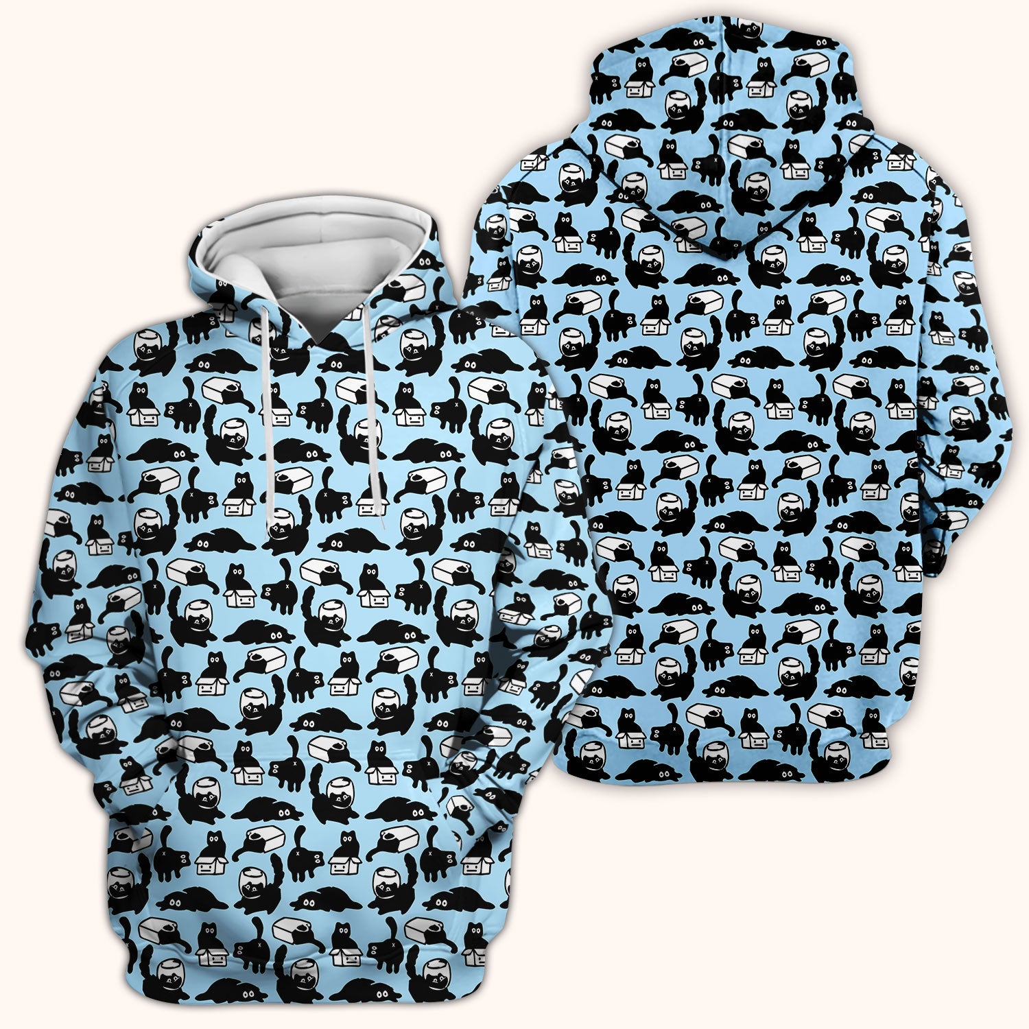 Dark Playful Cat Cartoon Pattern Scrub Top, Comfortable Scrubs for Nurses