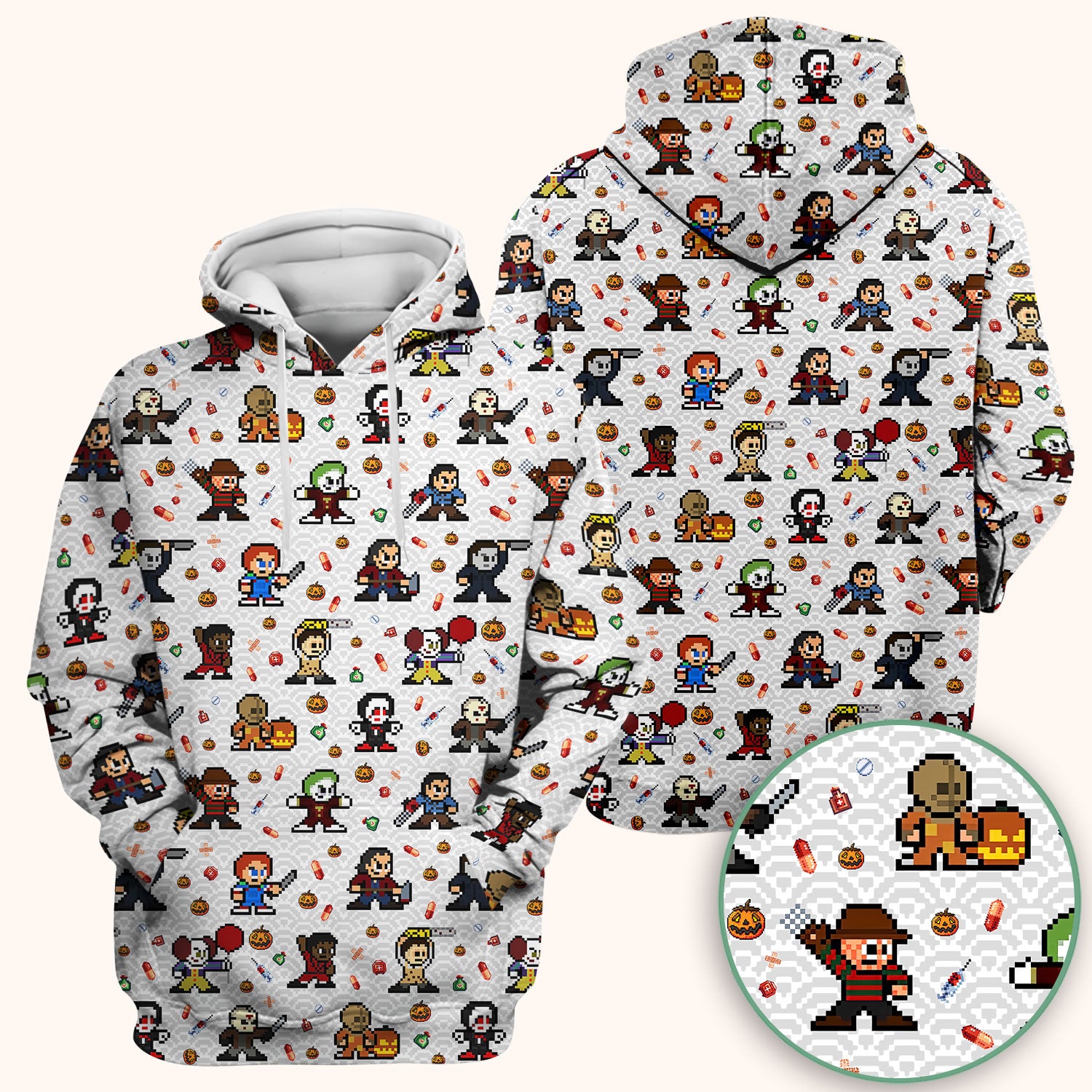 Halloween Horror Pixel Scrub - Retro Scary Character Med Uniform - Comfortable Scrubs for Nurses - Spooky Gift for RN LPN CNA