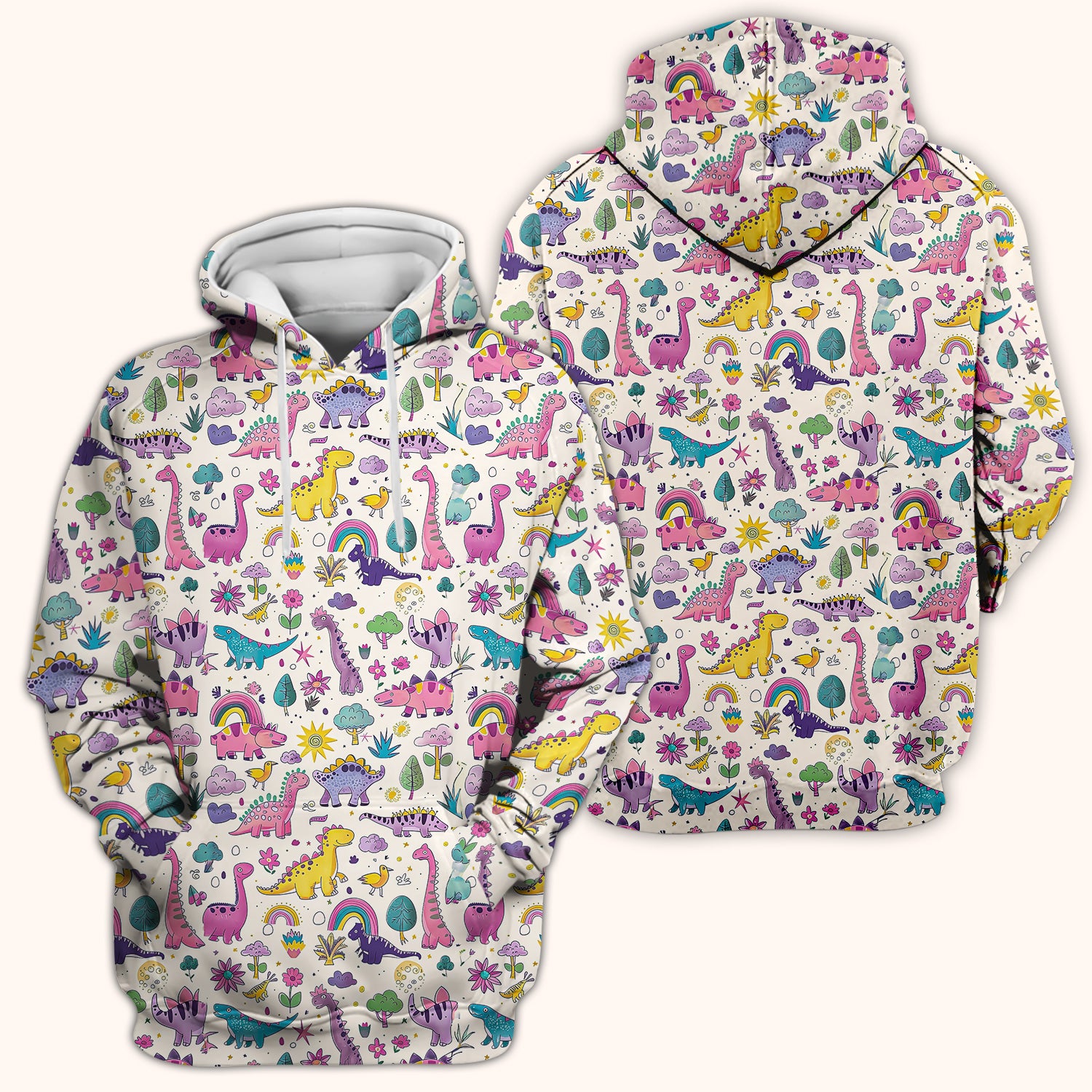 Cute Dinosaur Rainbow Pattern Scrub Top, Breathable Fabrics Nursing Uniform