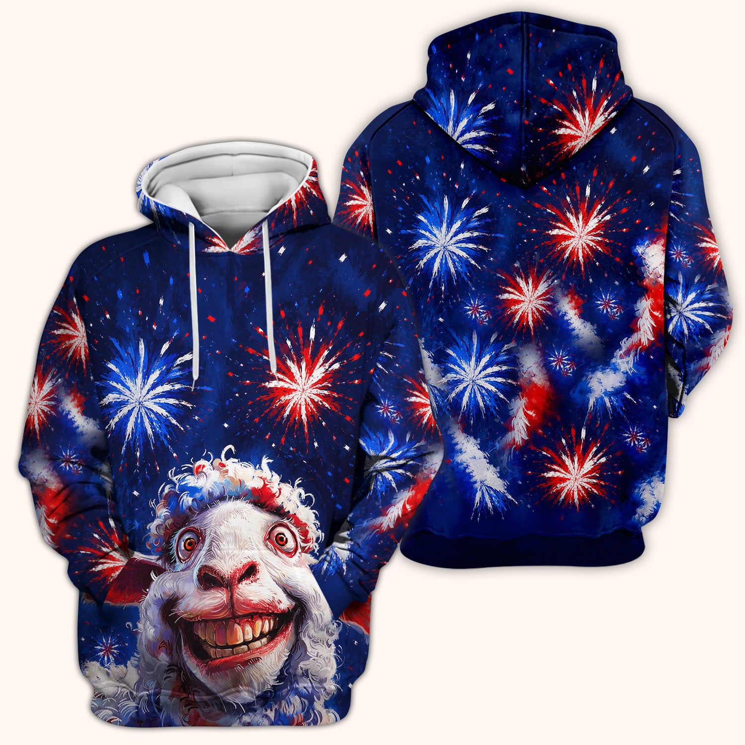Funny Patriotic Sheep Fireworks Print Scrub Top, Comfortable Scrubs for Nurses